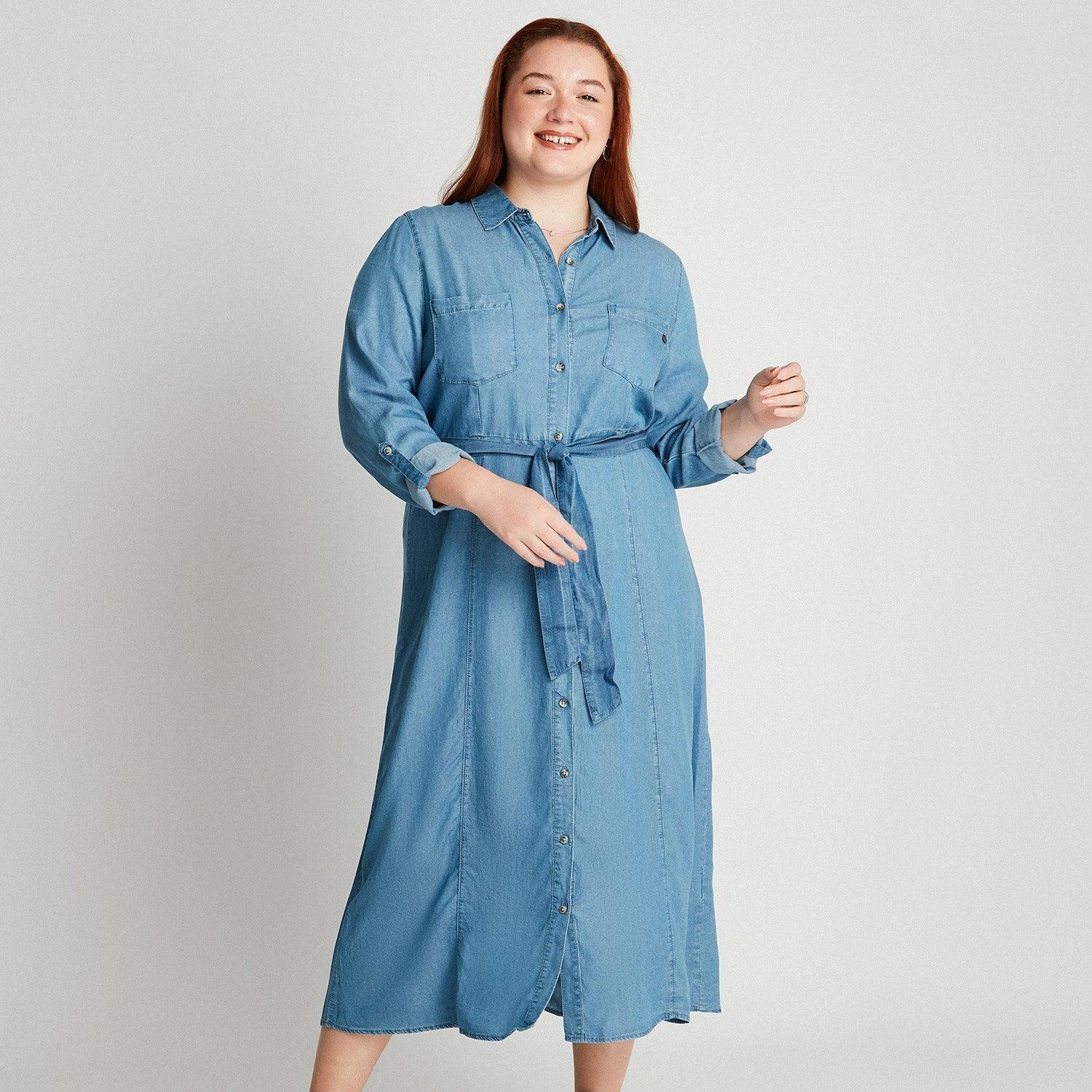 Vestido De Lyocell Con Amarre En Cintura Azul Claro-8