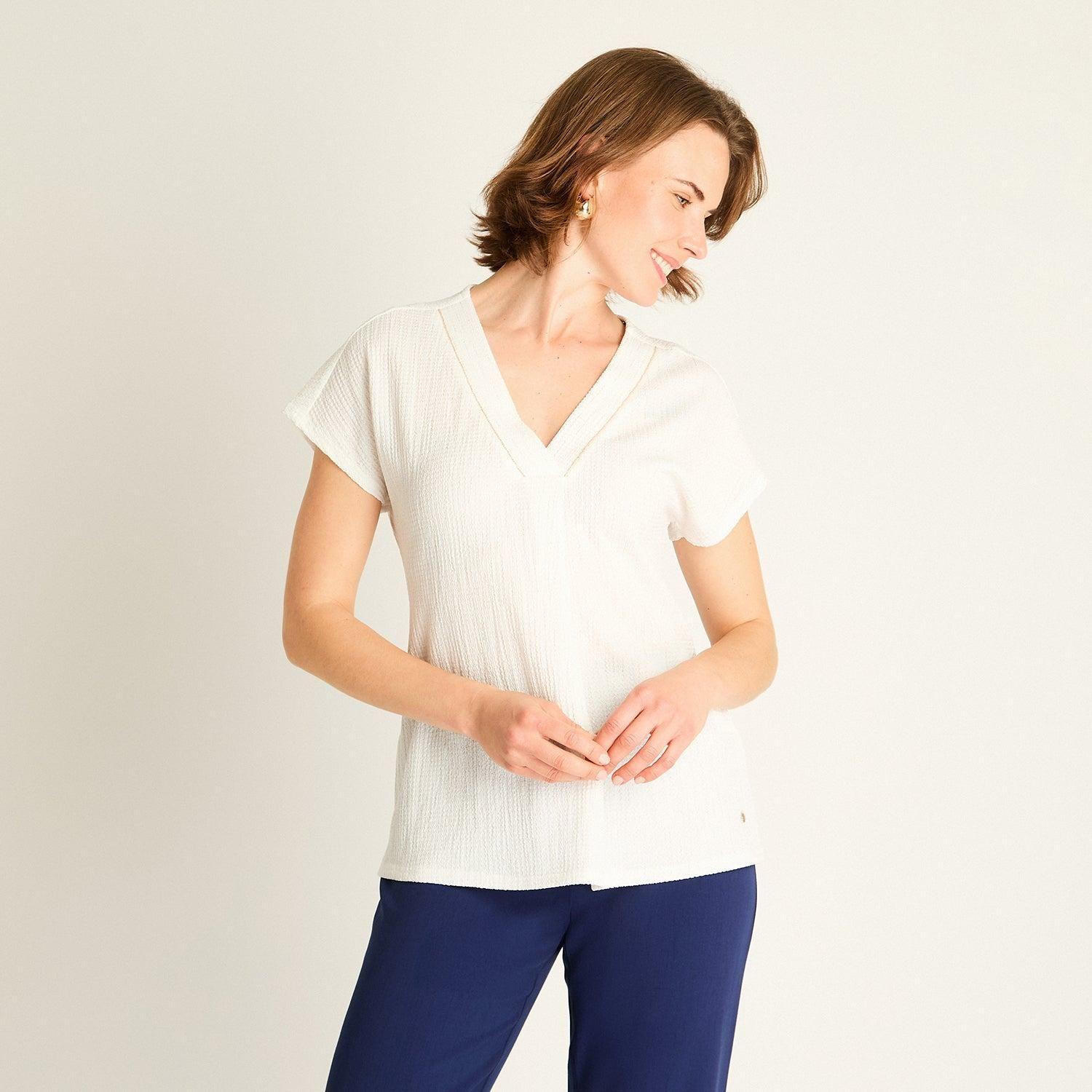Polera Crudo Cuello en V-0