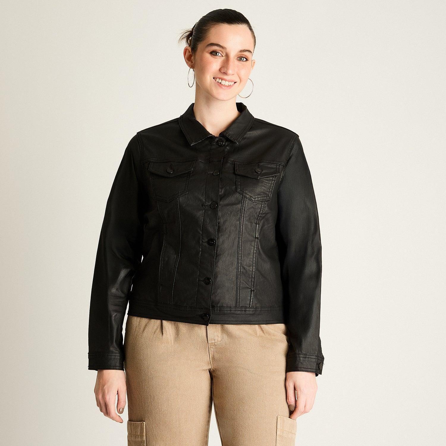 Casaca Negro Manga Larga Baja elasticidad Sin Forro Calce Normal-0