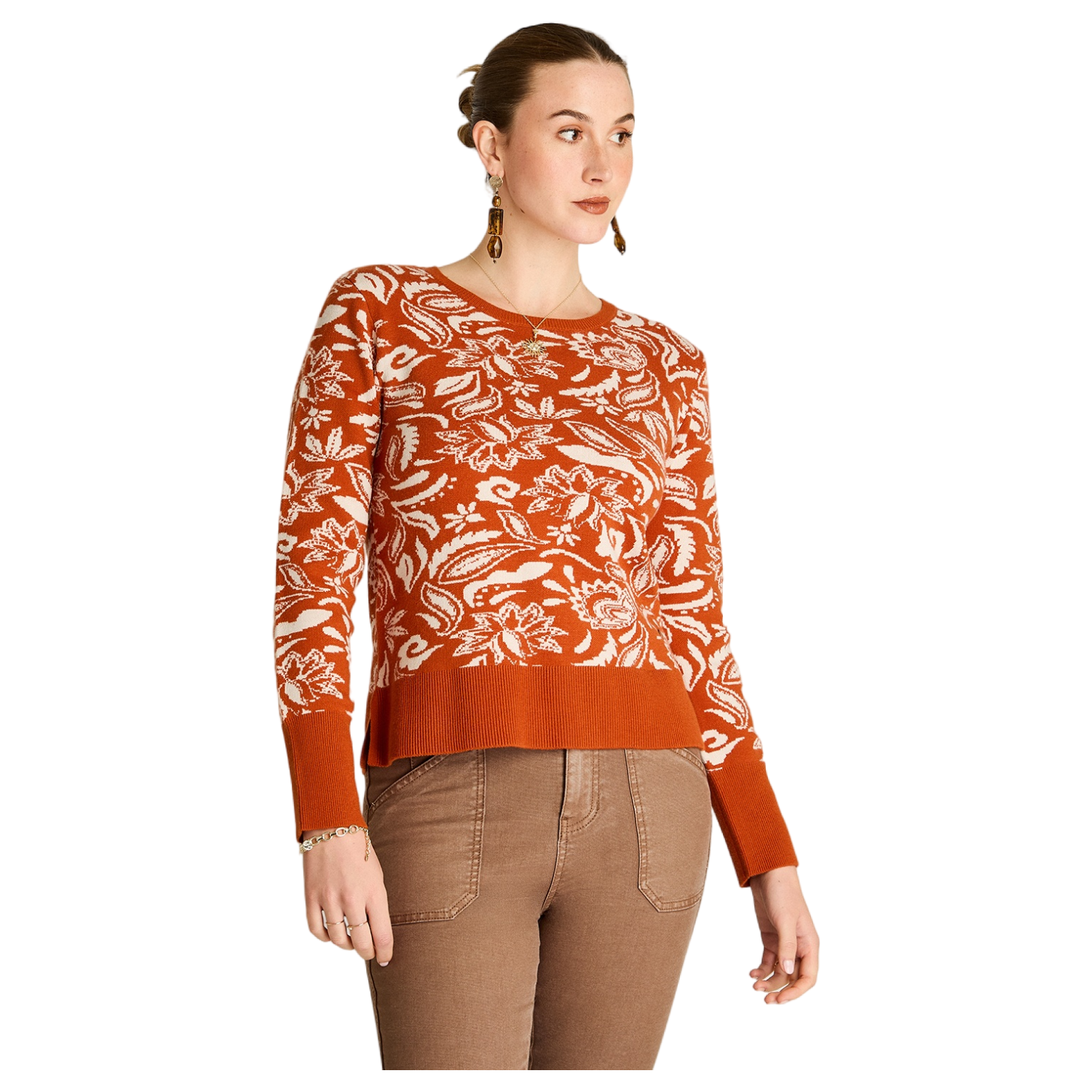 Sweater Terracota Estampado Escote Redondo-0