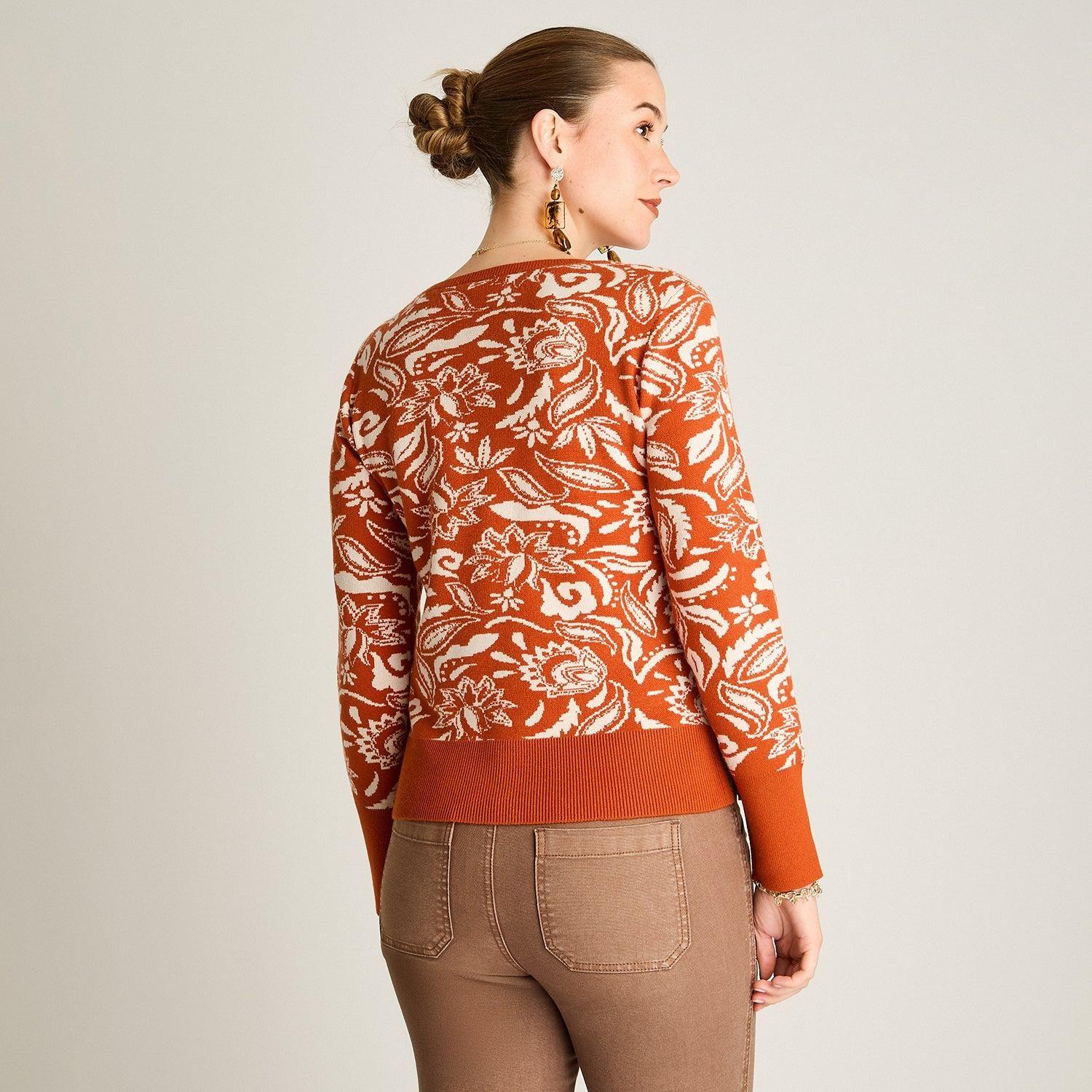 Sweater Terracota Estampado Escote Redondo-1