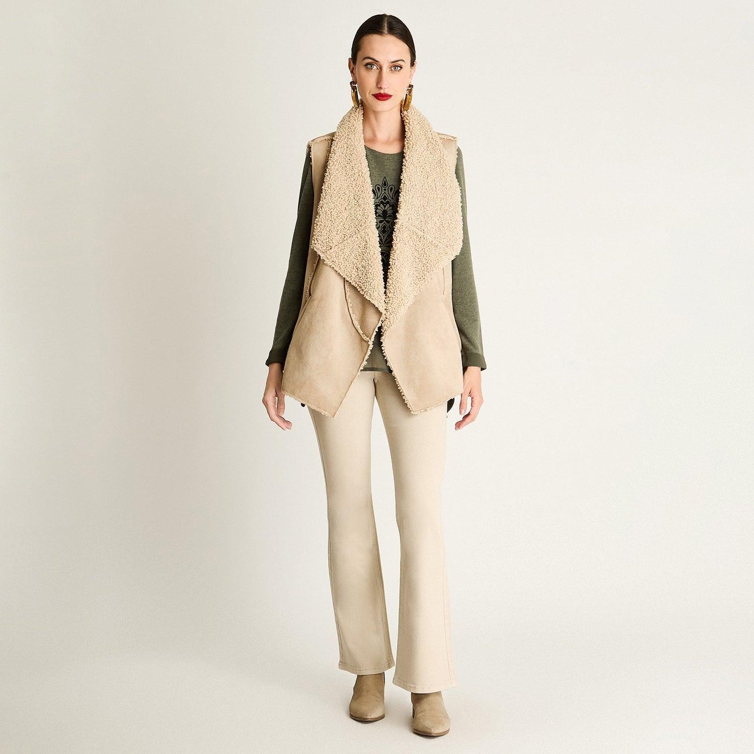 Tapado Sin Mangas Suede Bonded Beige-2