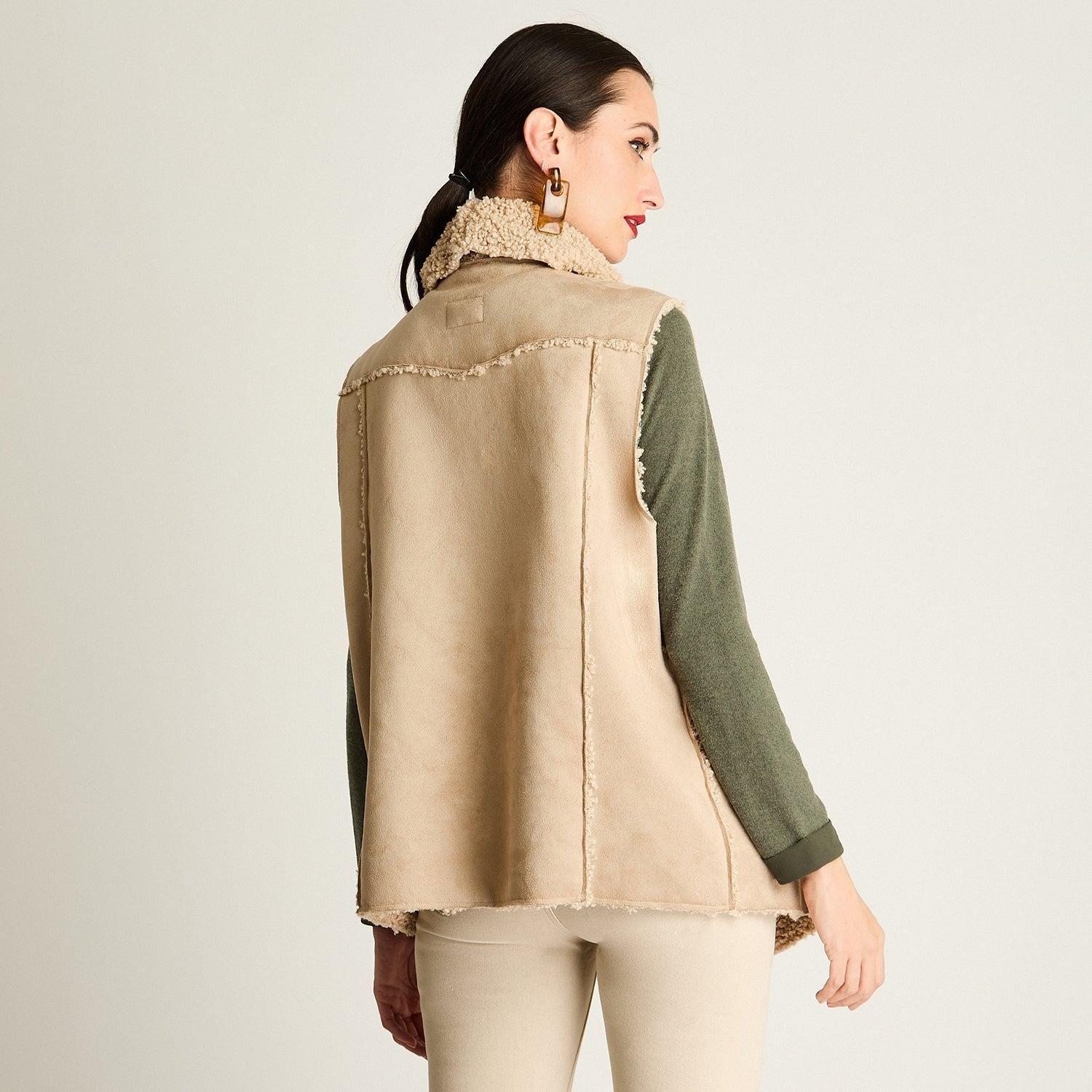 Tapado Sin Mangas Suede Bonded Beige-4