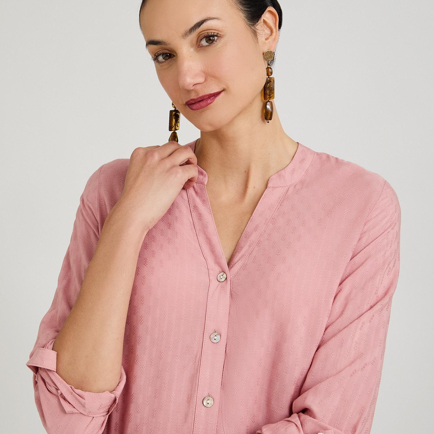Blusa Escote Mao Manga Roll Up con Textura Rosado-2