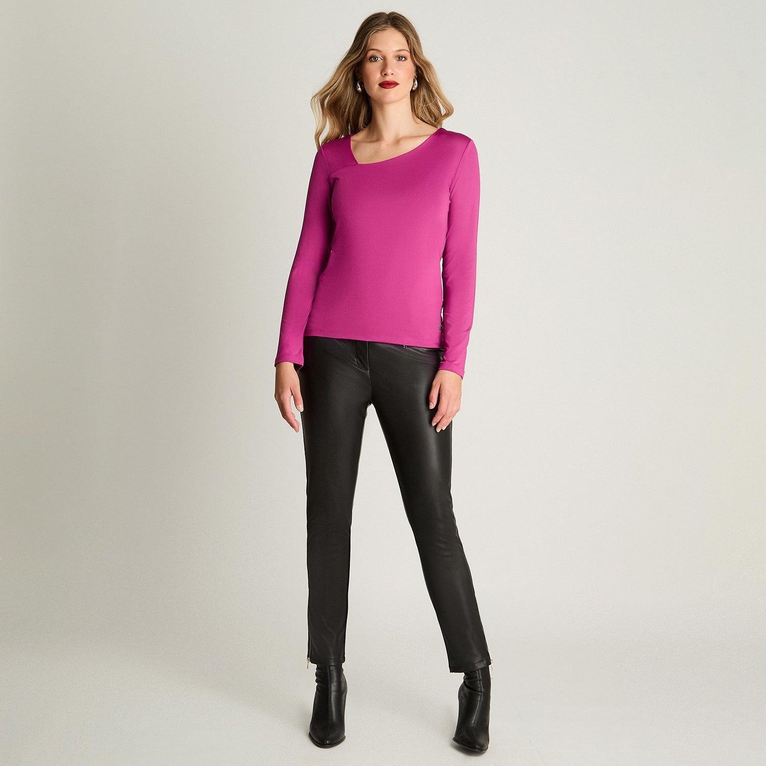 Polera Manga Larga Con Escote Asimetrico Magenta-2