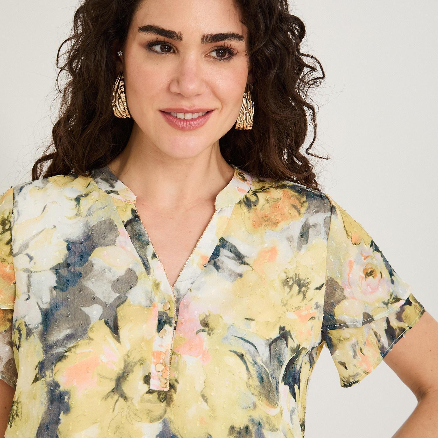 Blusa Manga Corta Aplicación en Escote Verde-2