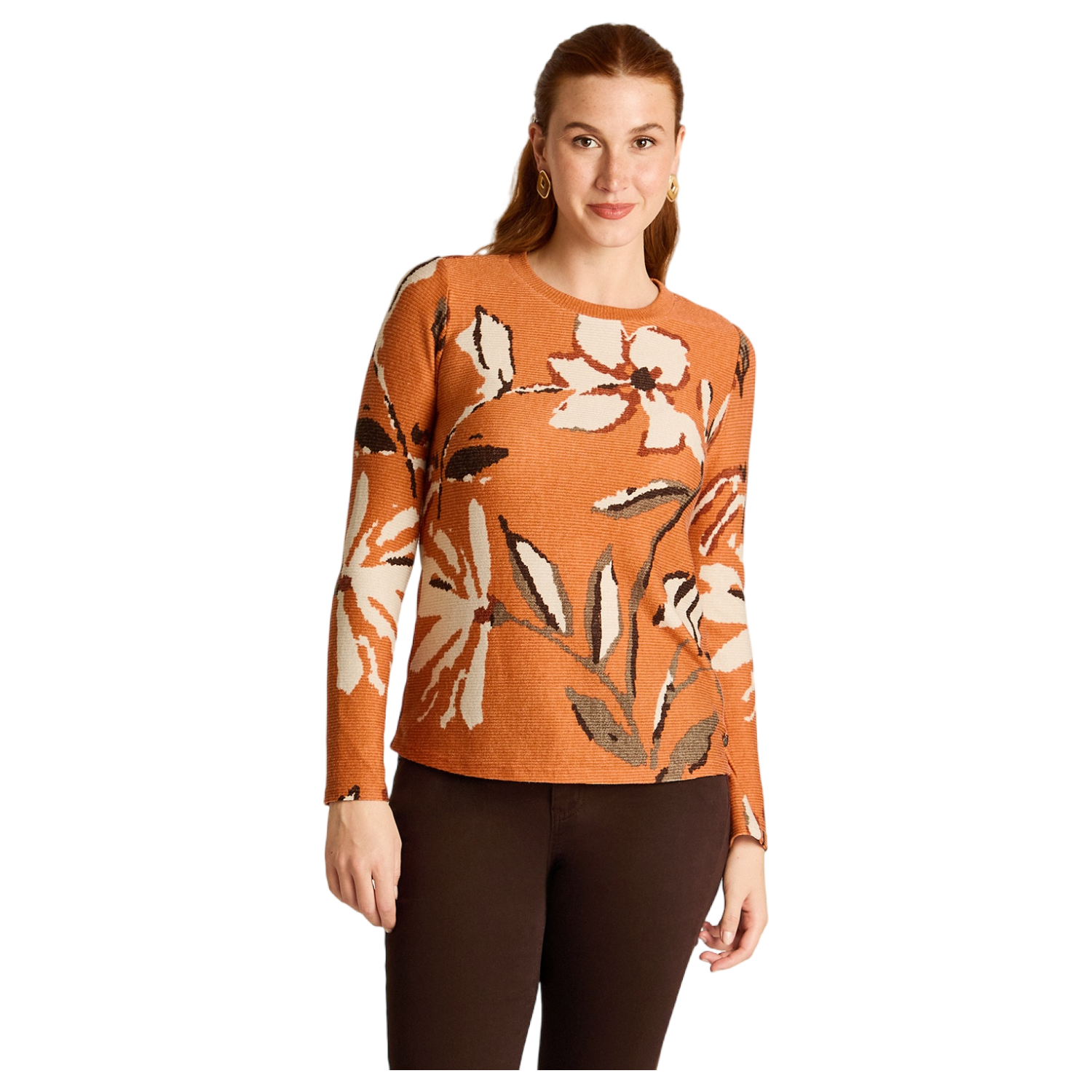 Polera Terracota Lanilla Gruesa Manga Larga Estampada-0