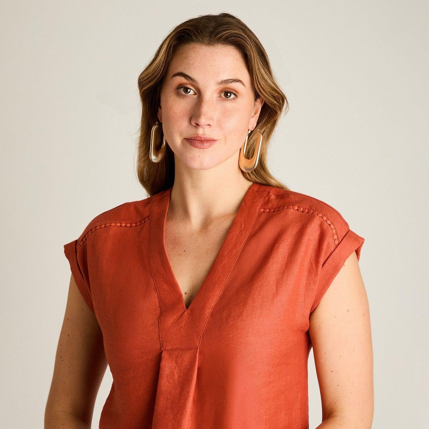 Vestido Corto Terracota 100% Lino-2