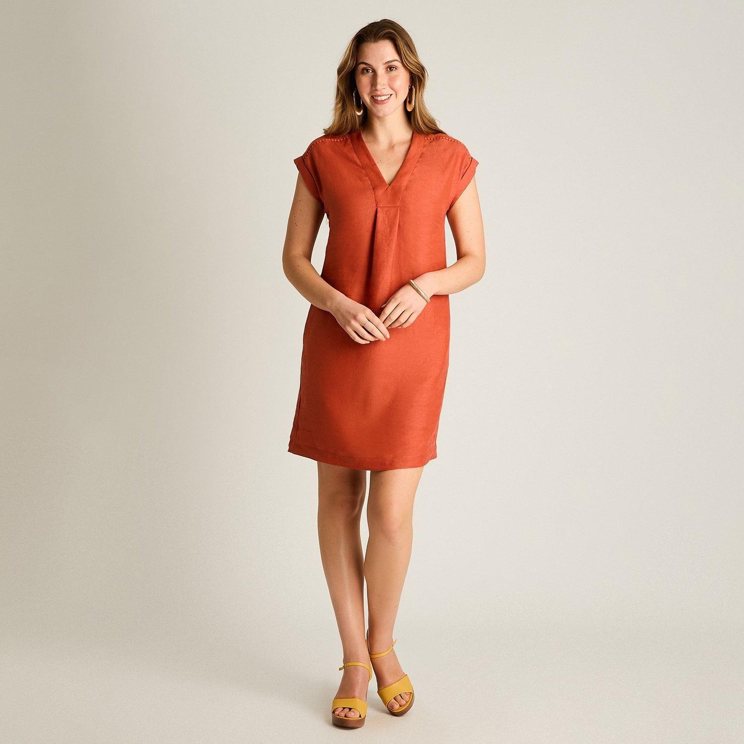 Vestido Corto Terracota 100% Lino-3