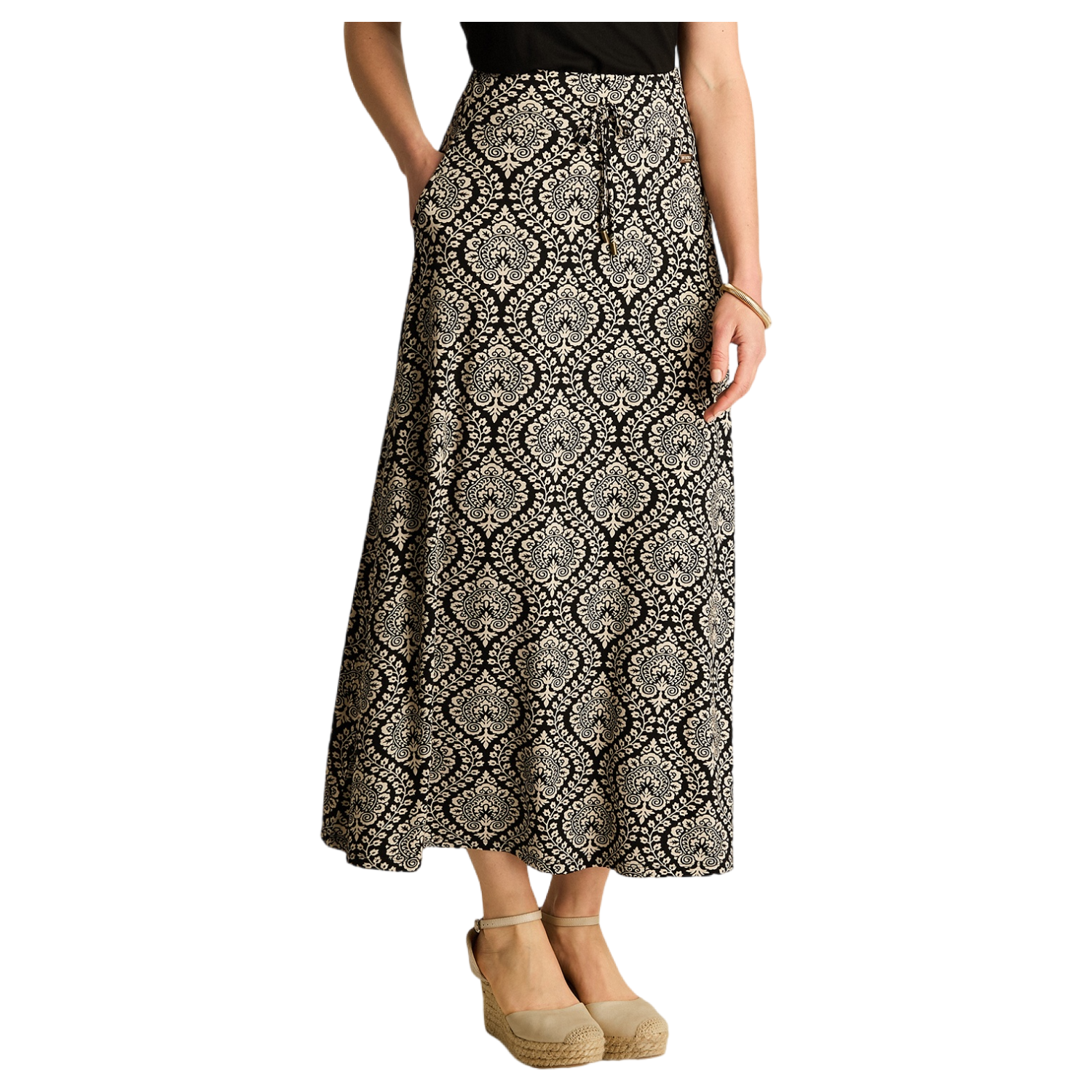 Falda Negro Midi Elasticidad Media Calce Normal-0