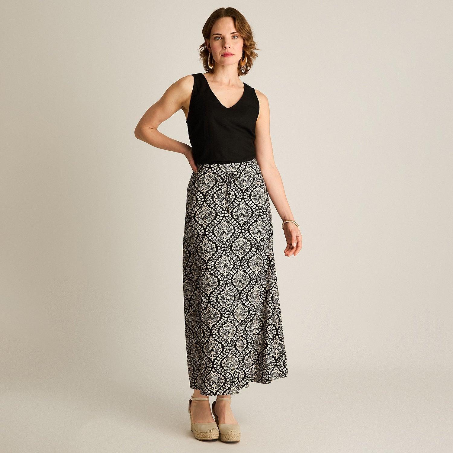 Falda Negro Midi Elasticidad Media Calce Normal-3