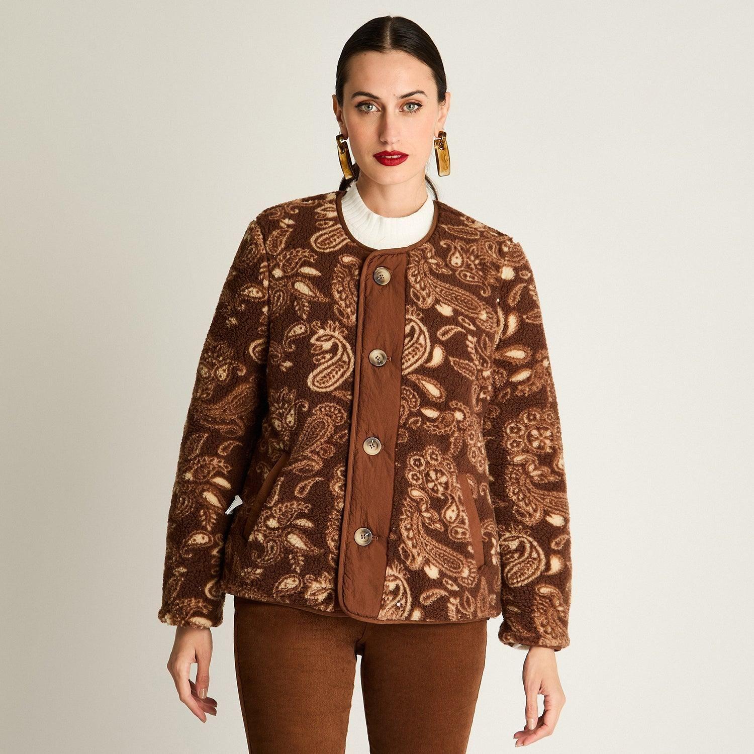 Parka Manga Larga Reversible Sherpa Estampada Café-0