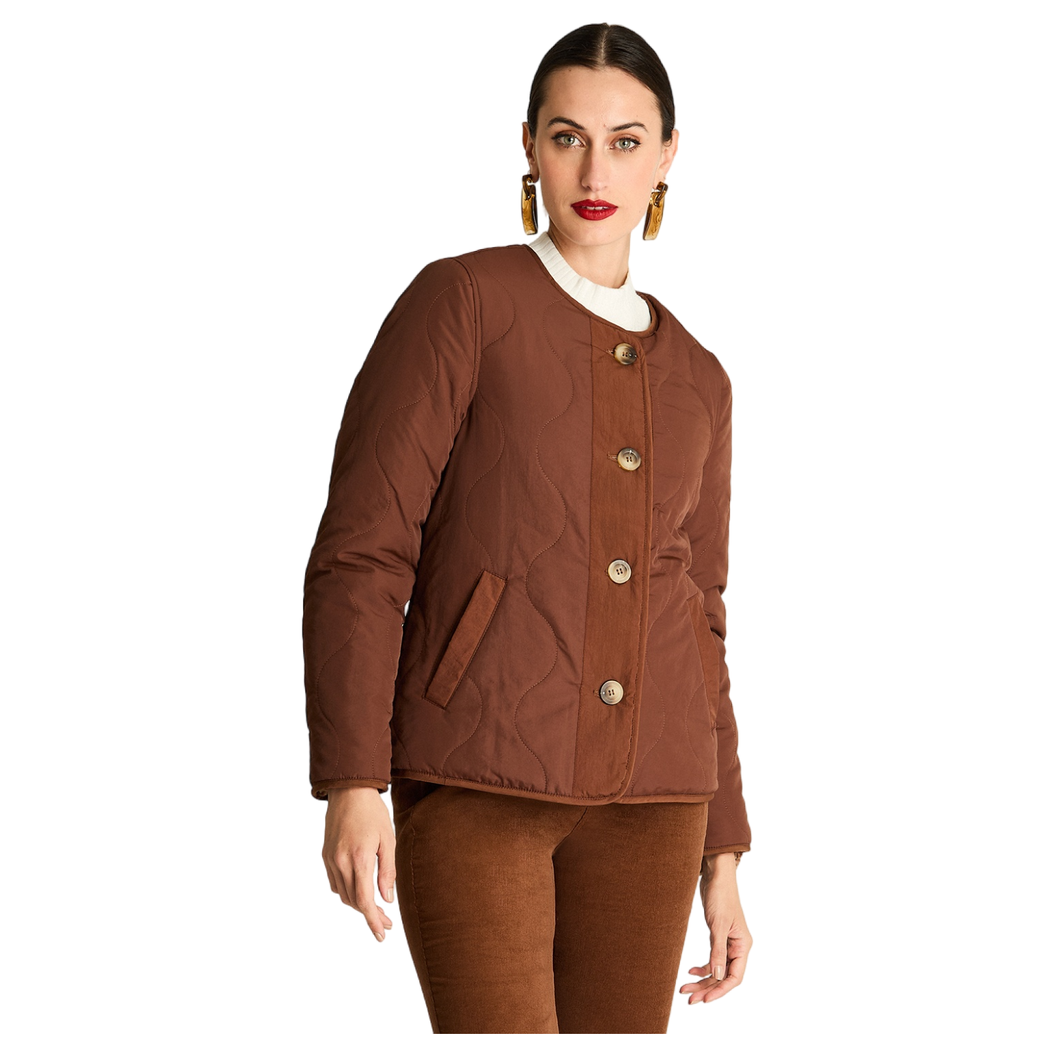 Parka Manga Larga Reversible Sherpa Estampada Café-7