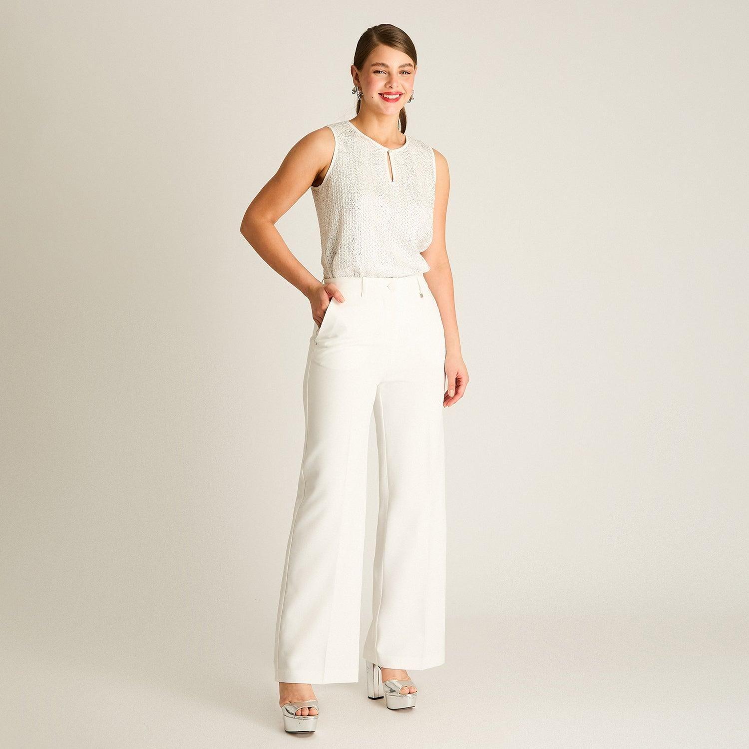 Pantalón Palazzo Crudo de Fiesta-3