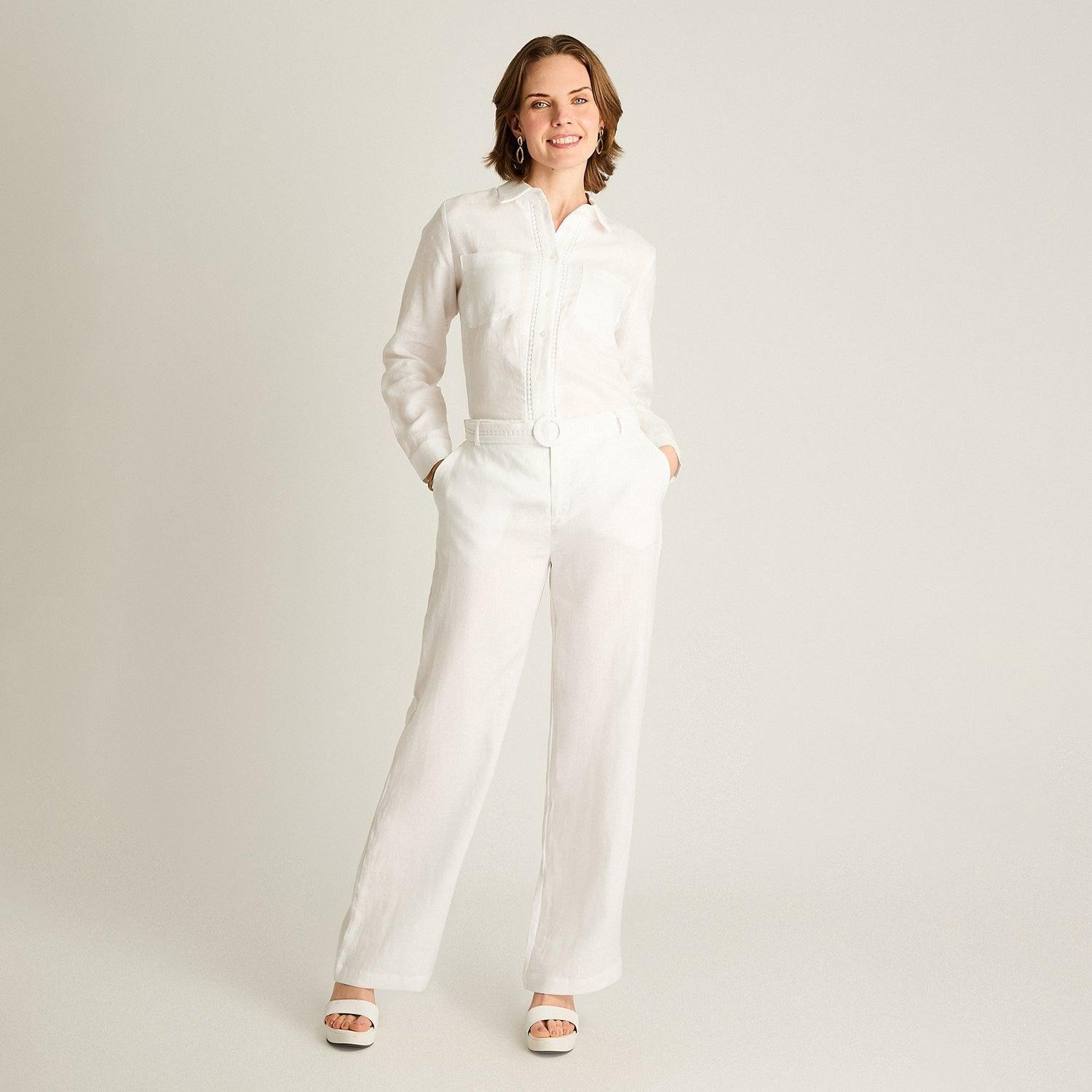 Pantalón Palazzo Blanco 100% Lino-3