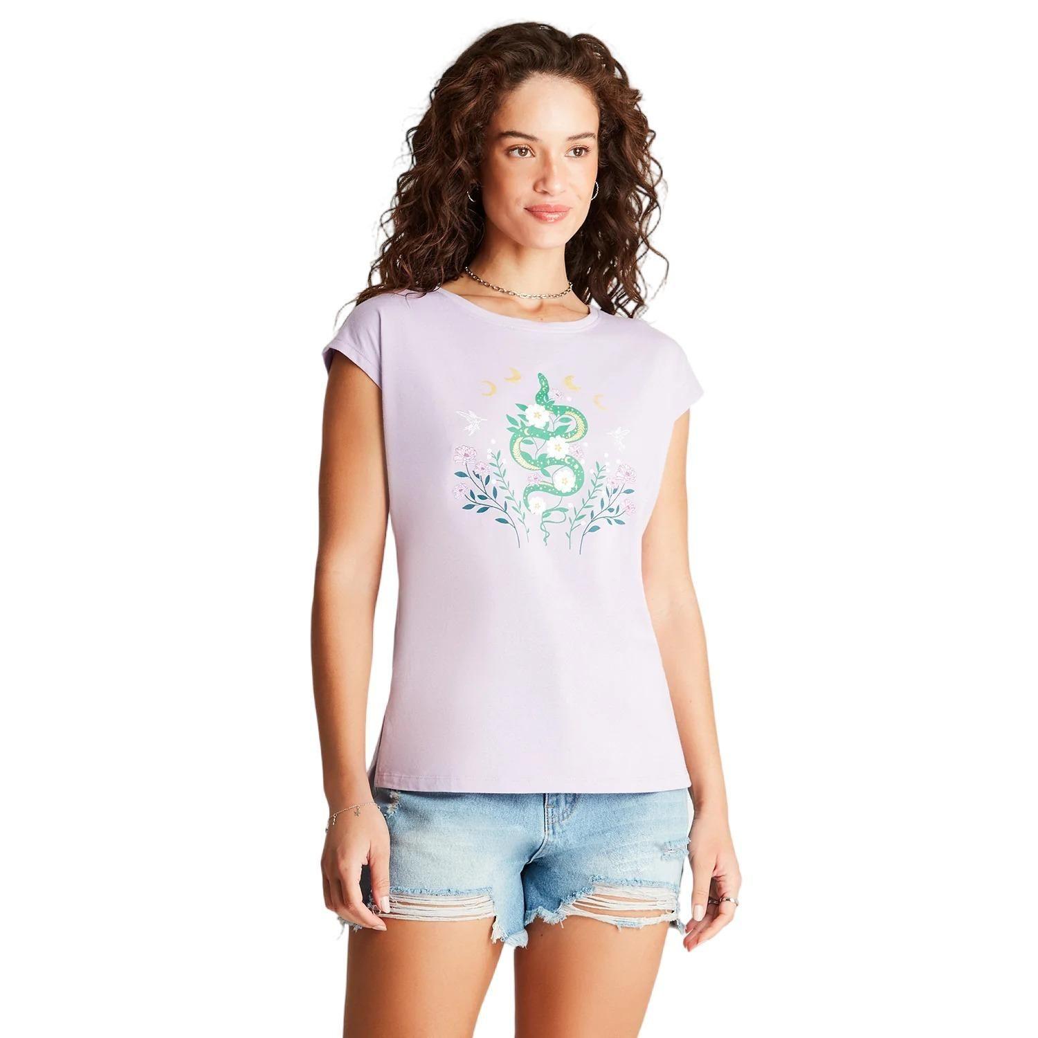 Polera Lila Manga Corta Estampado Cuello Redondo-0