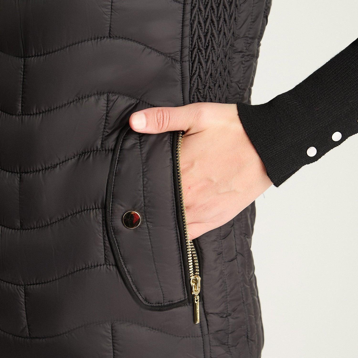Parka Sin Mangas Con Contrastes De Pu Negro-2