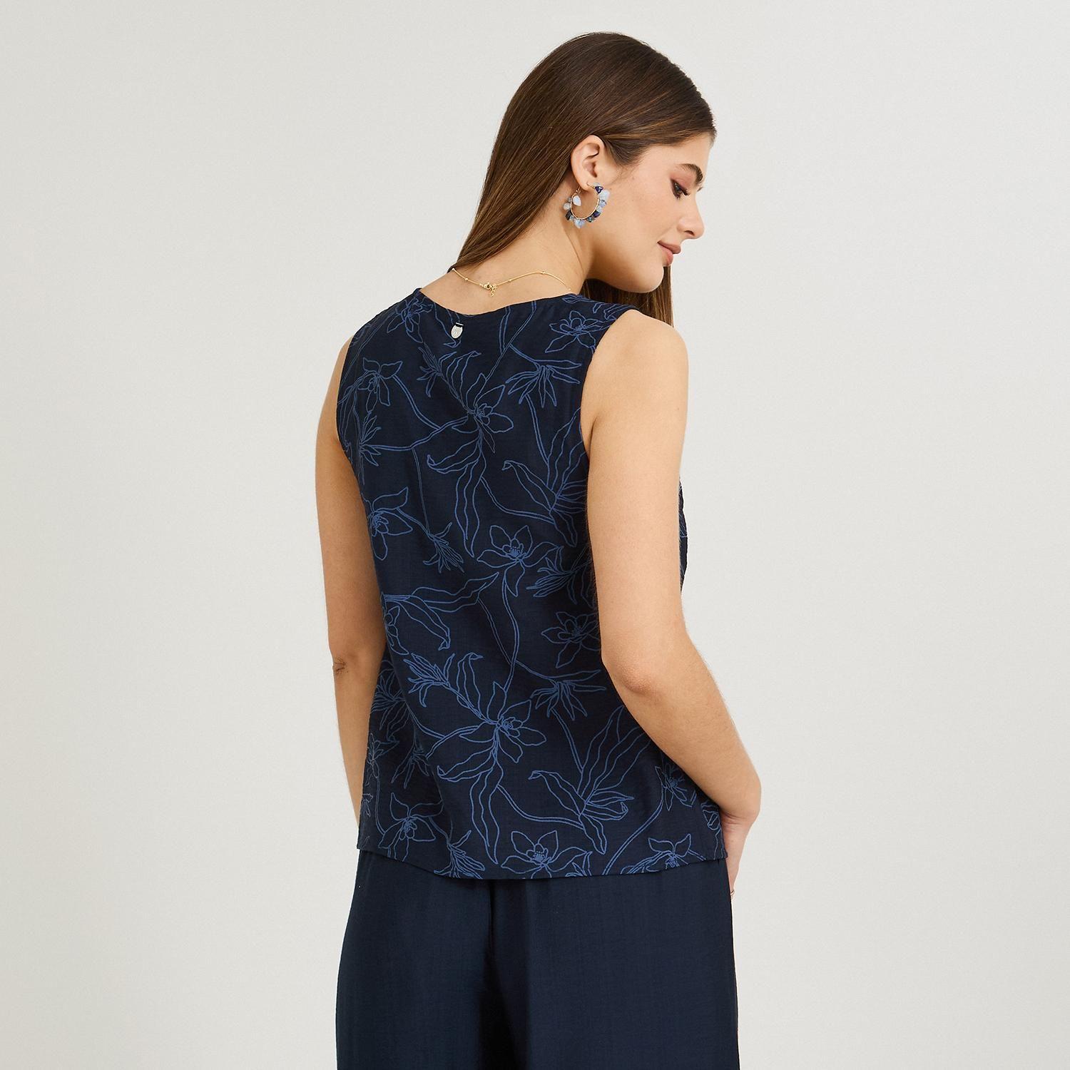 Blusa sin Mangas Look Bordado Azul-1