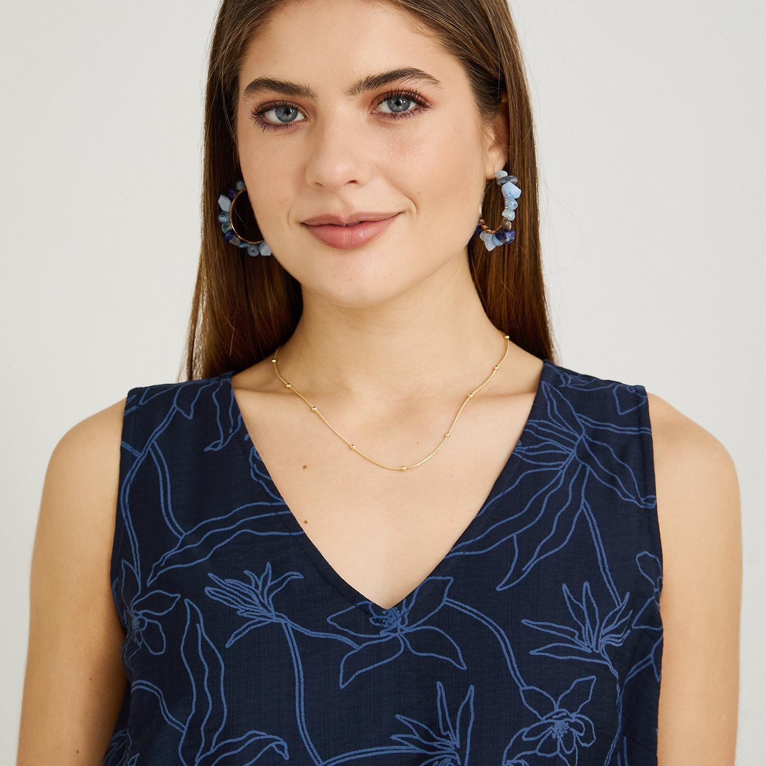 Blusa sin Mangas Look Bordado Azul-2