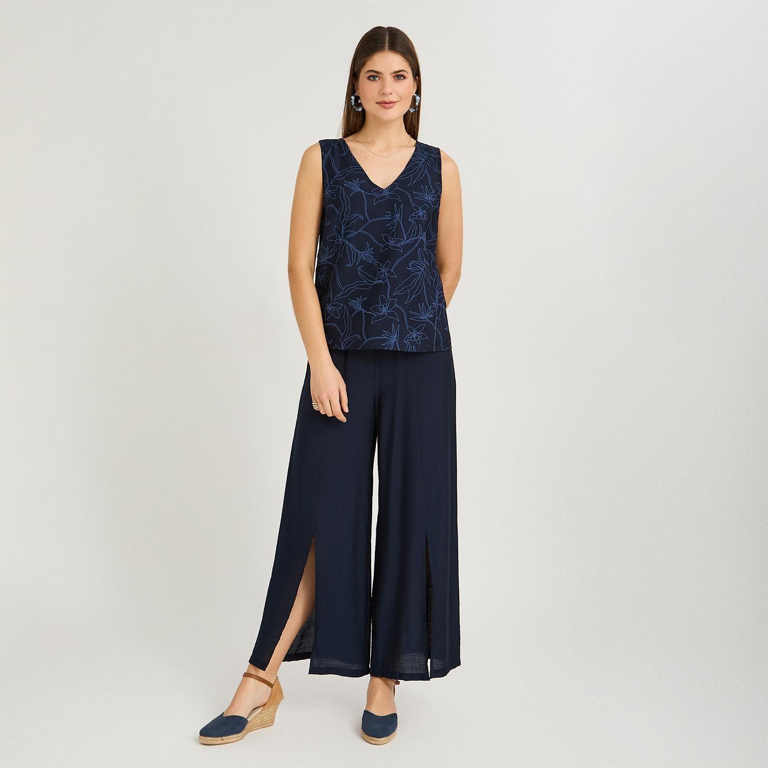 Blusa sin Mangas Look Bordado Azul-3