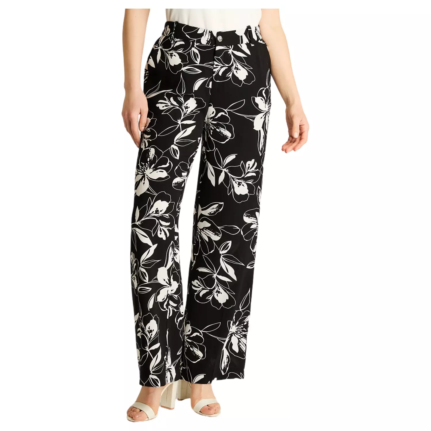 Pantalón Casual Palazzo Negro Floral-0