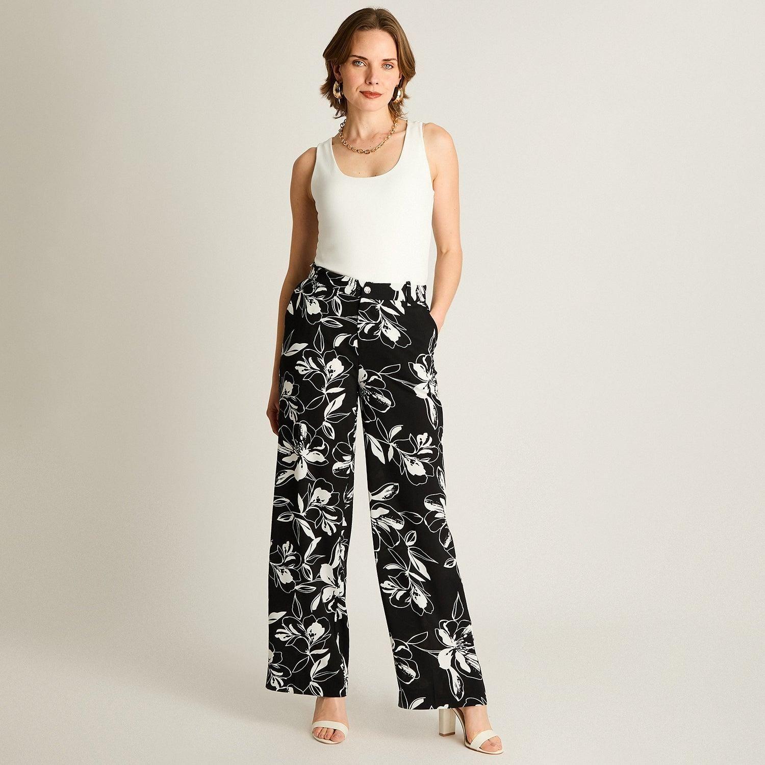 Pantalón Casual Palazzo Negro Floral-3