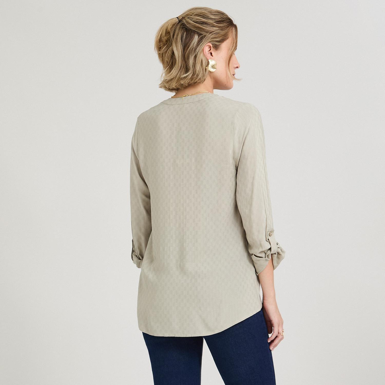 Blusa Escote Mao Manga Roll Up con Textura Verde-1