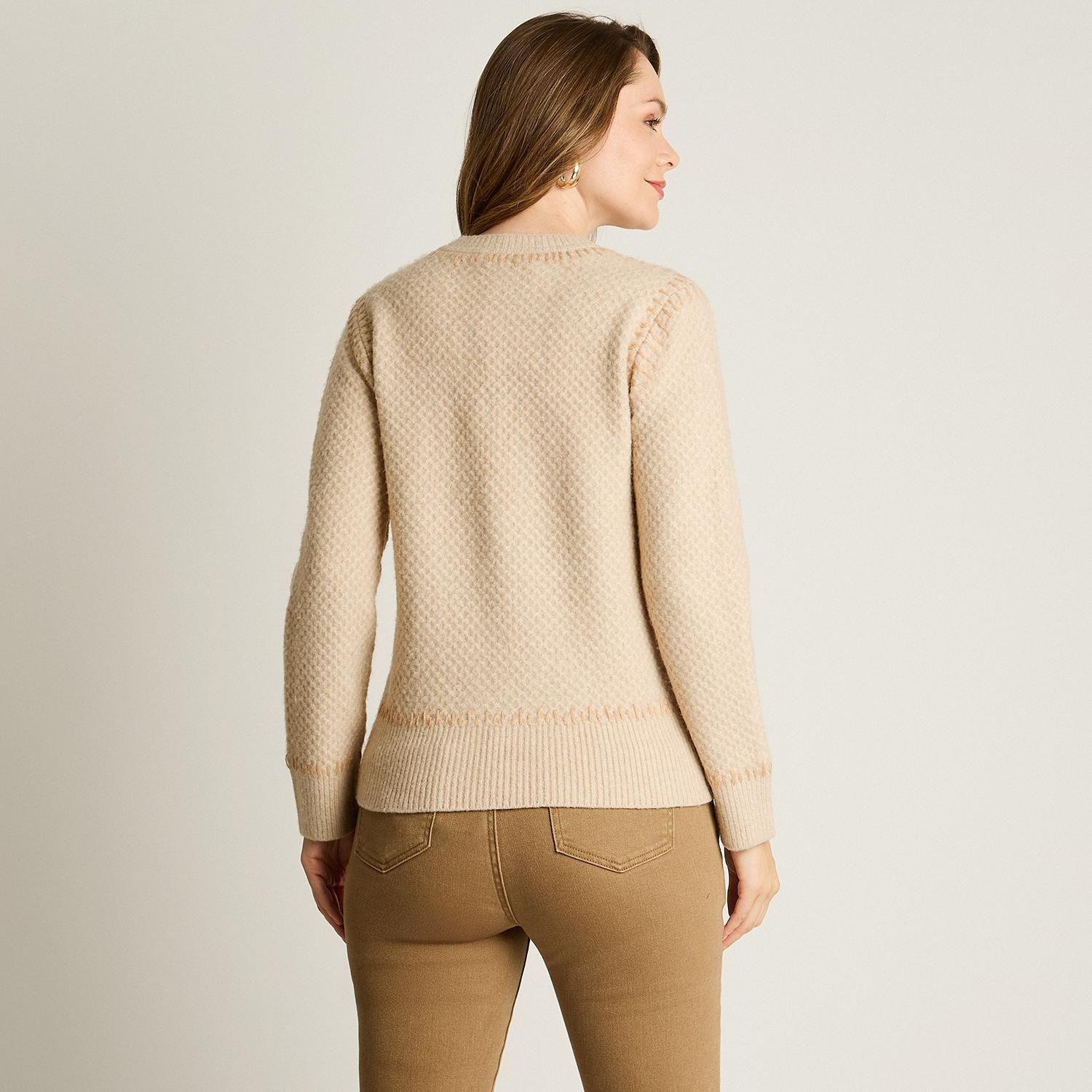 Sweater Beige con Textura y Detalle de Pespunte en Tejido-1