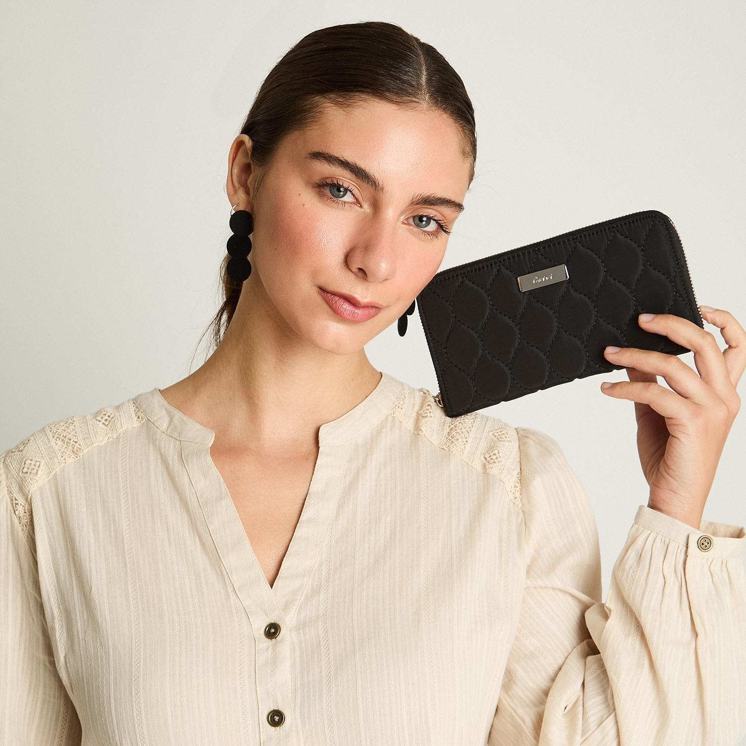 Billetera De Tela Con Quilt Negro-3