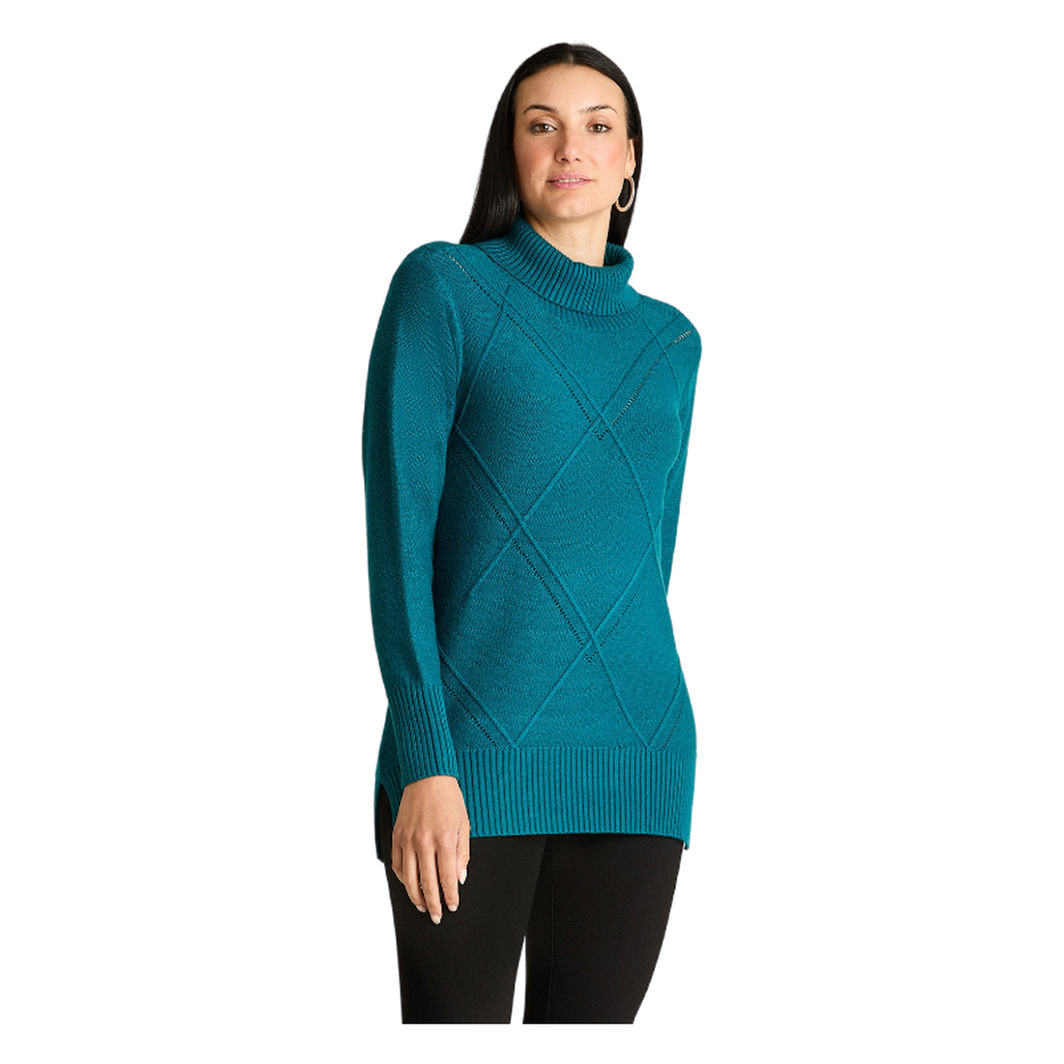 Sweater Manga Larga Cuello Alto Petróleo-0