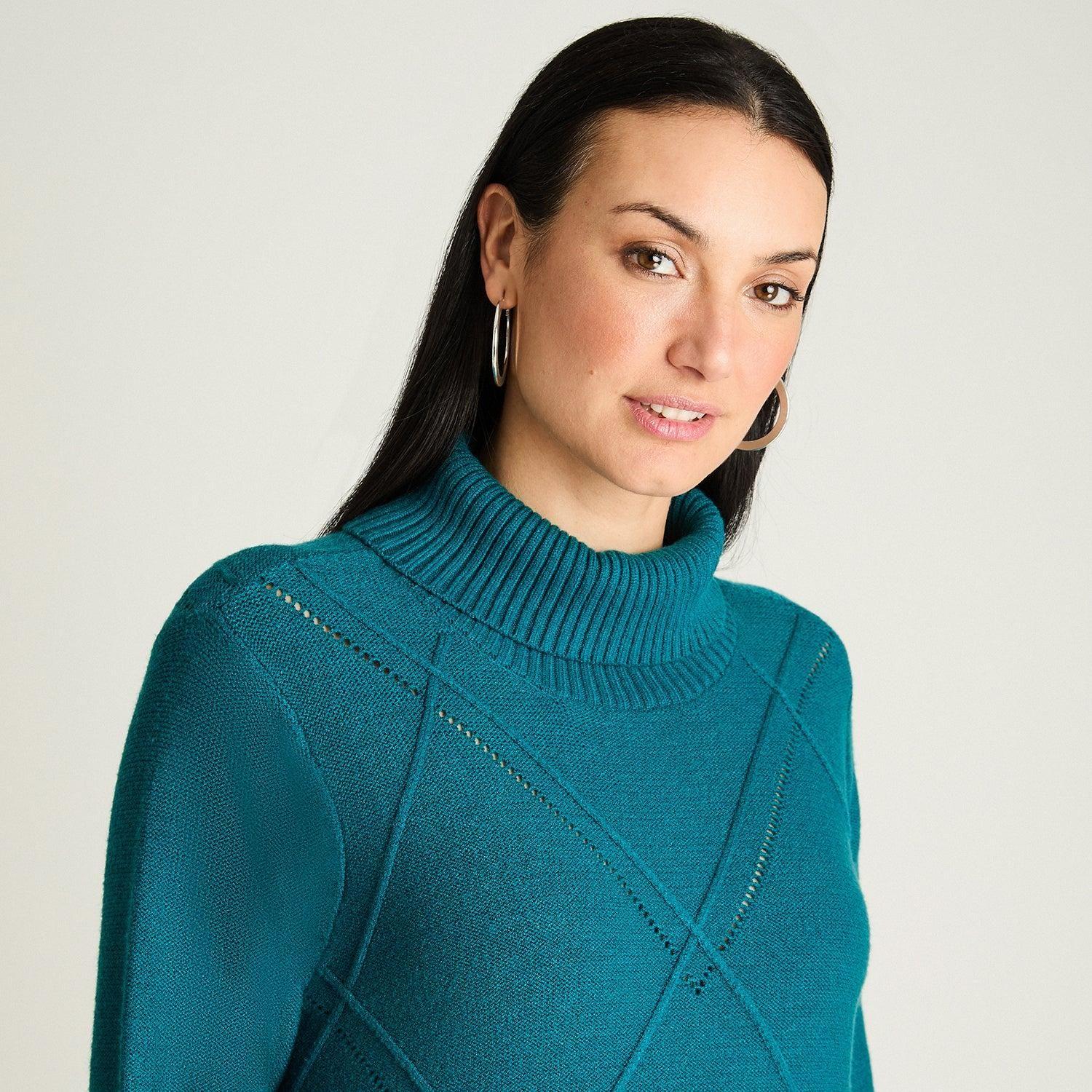 Sweater Manga Larga Cuello Alto Petróleo-2