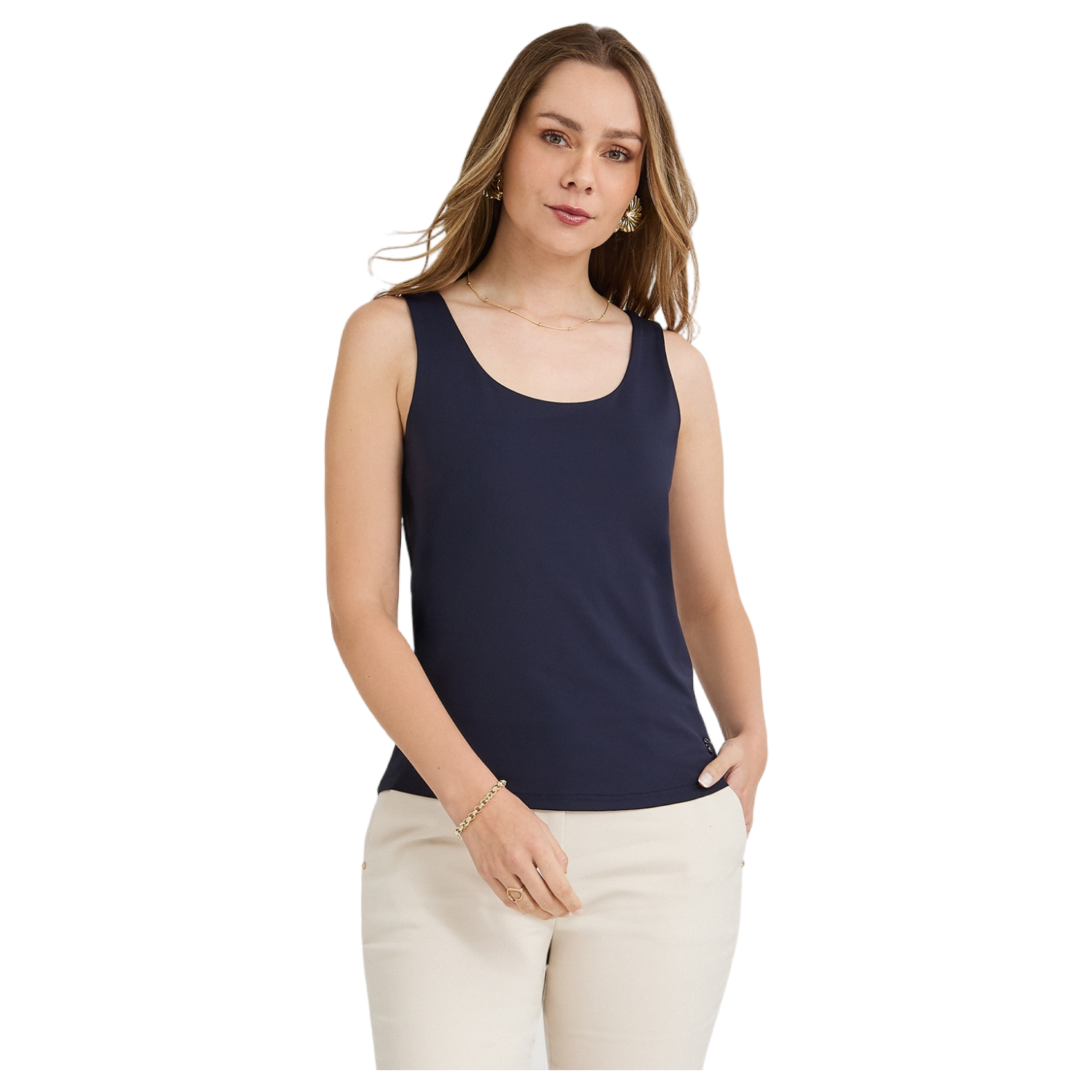 Polera Básica sin Mangas Azul-0