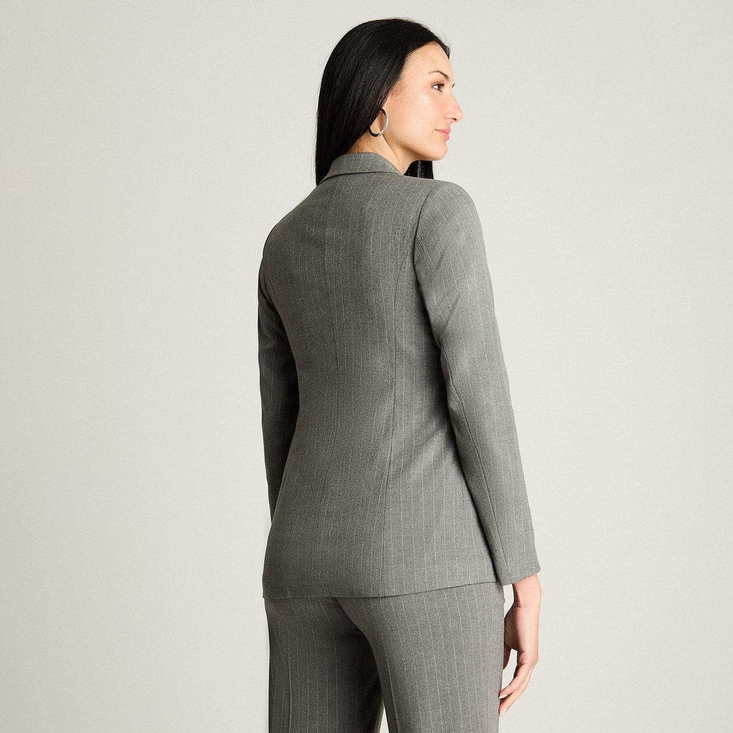 Blazer Manga Larga Un Botón Con Solapa En Bolsillo Gris-1