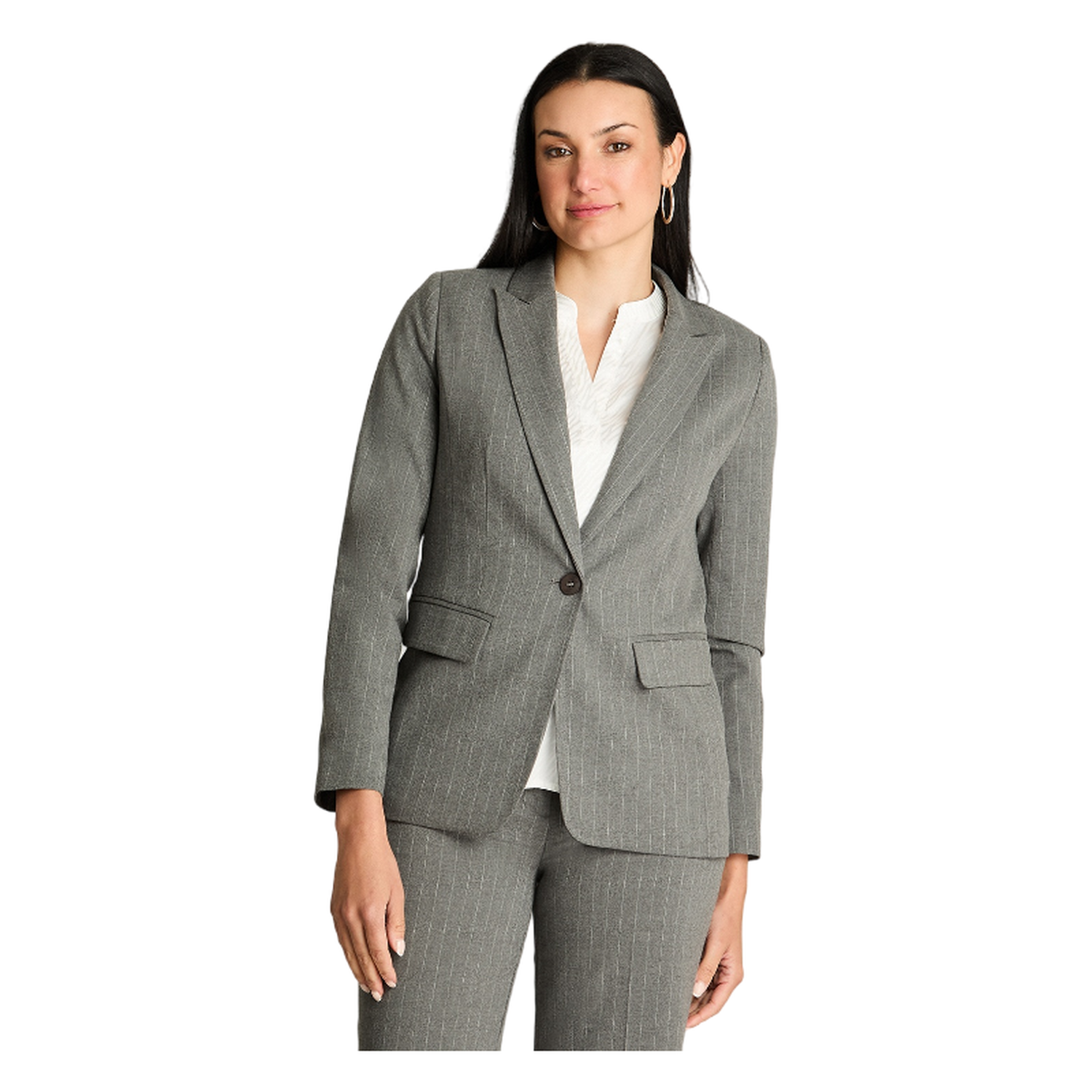 Blazer Manga Larga Un Botón Con Solapa En Bolsillo Gris-0