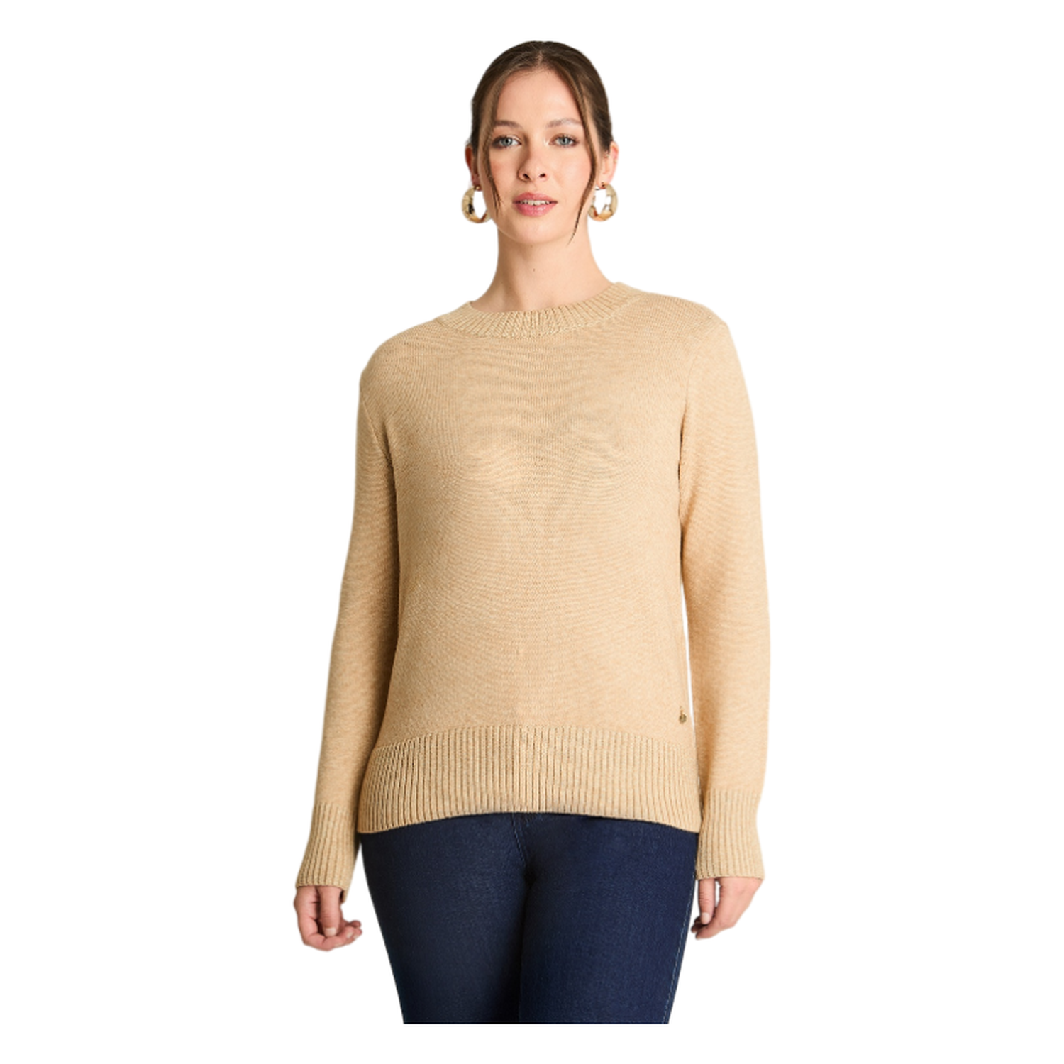 Sweater Manga Larga Cuello Mock Con Lurex Beige-0