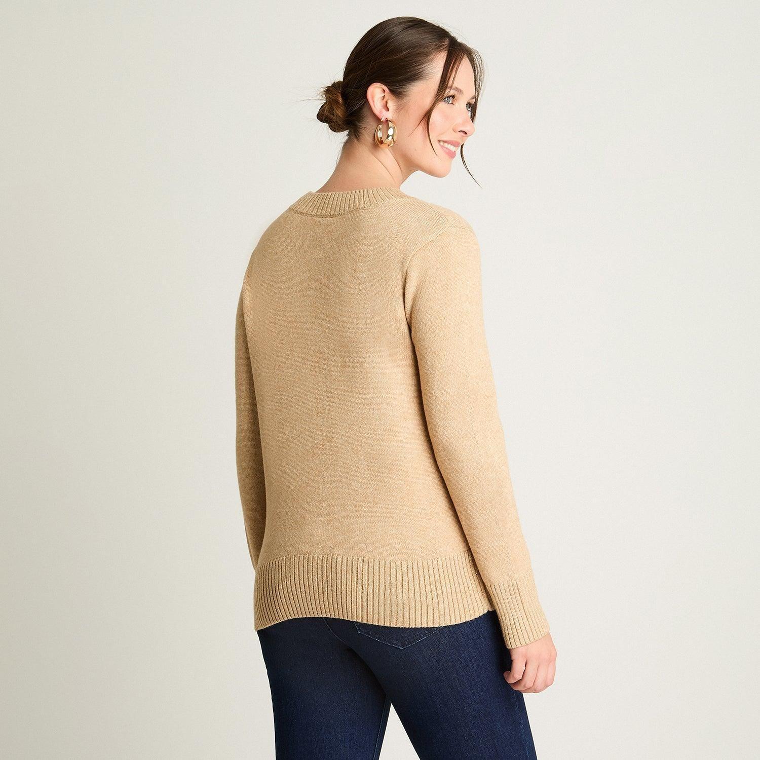 Sweater Manga Larga Cuello Mock Con Lurex Beige-1