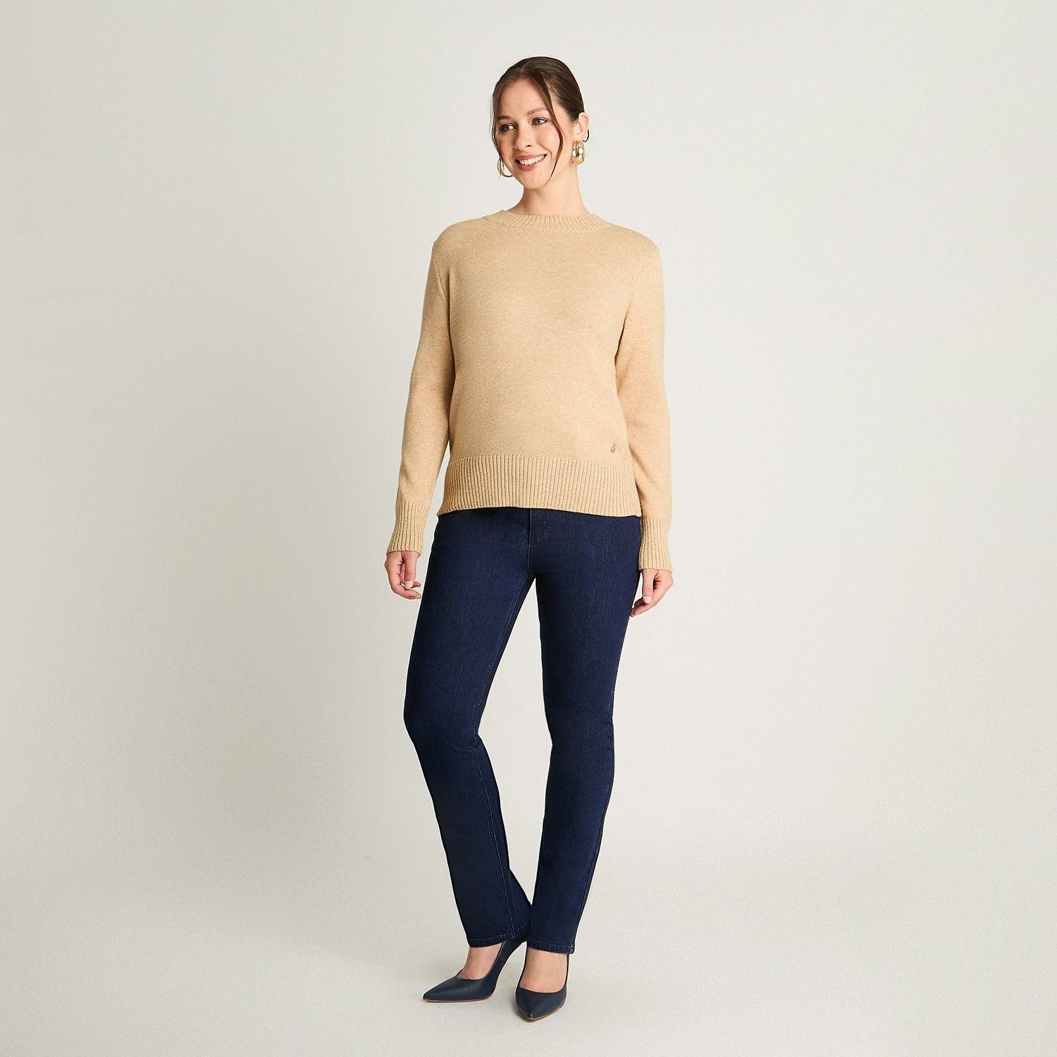Sweater Manga Larga Cuello Mock Con Lurex Beige-3