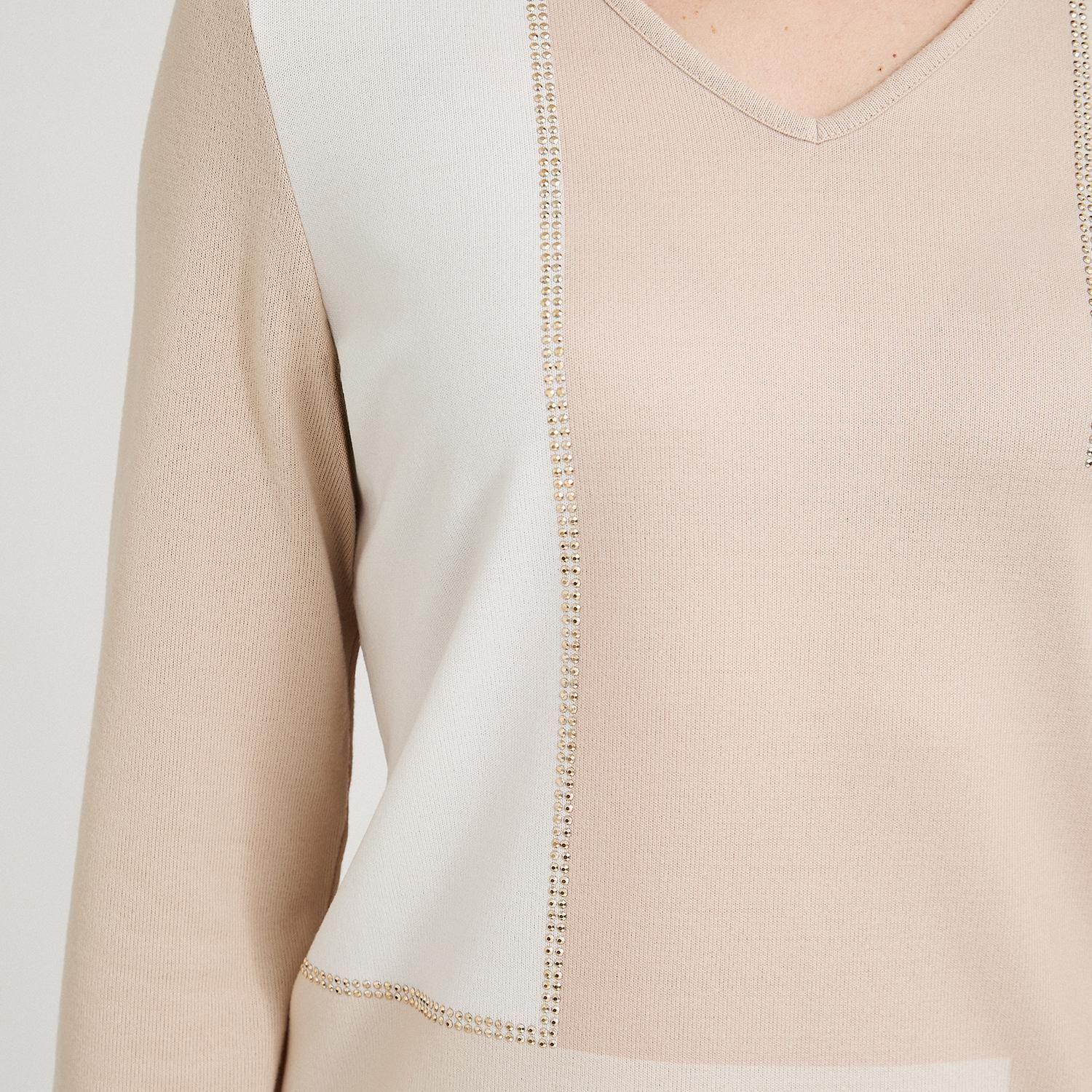 Polera Lanilla Bloques de Color con Strass Beige-2