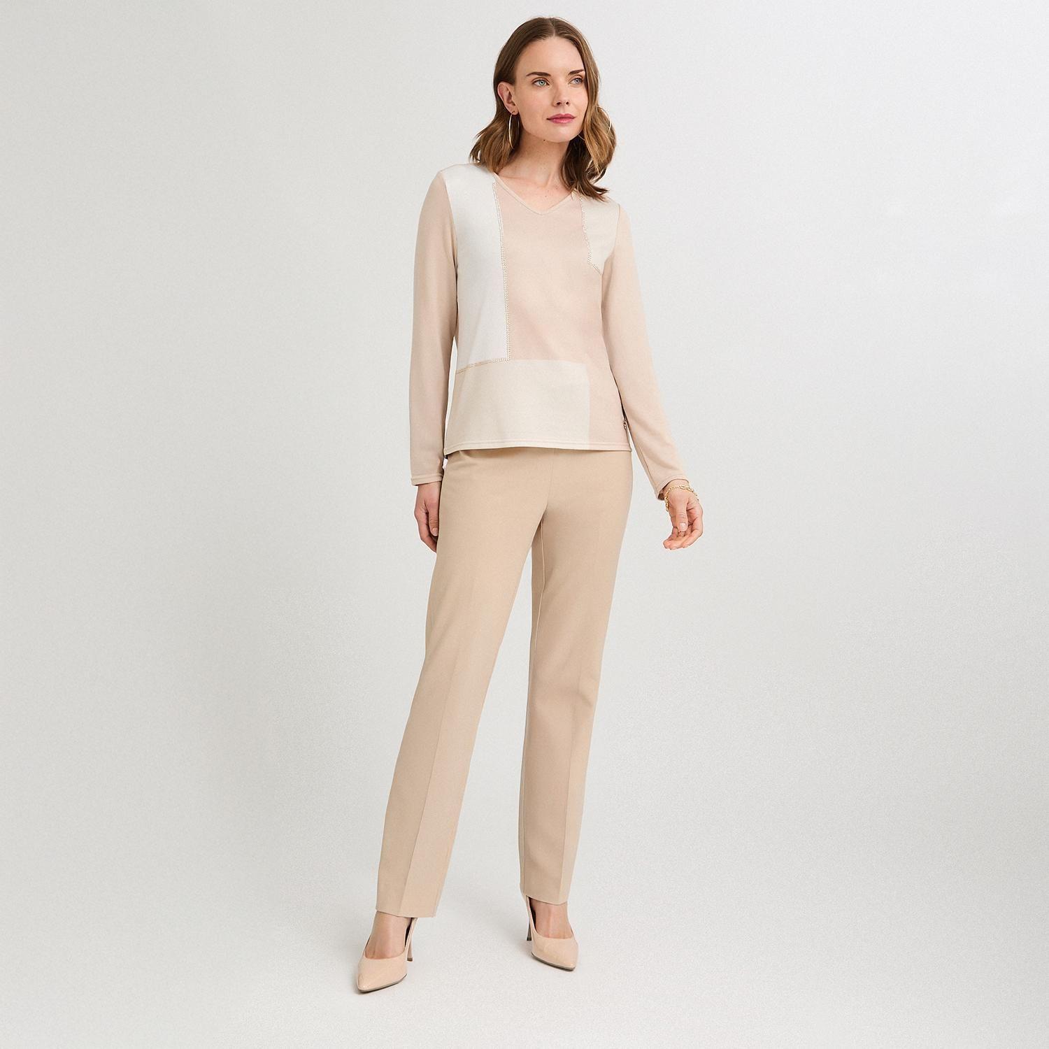 Polera Lanilla Bloques de Color con Strass Beige-3
