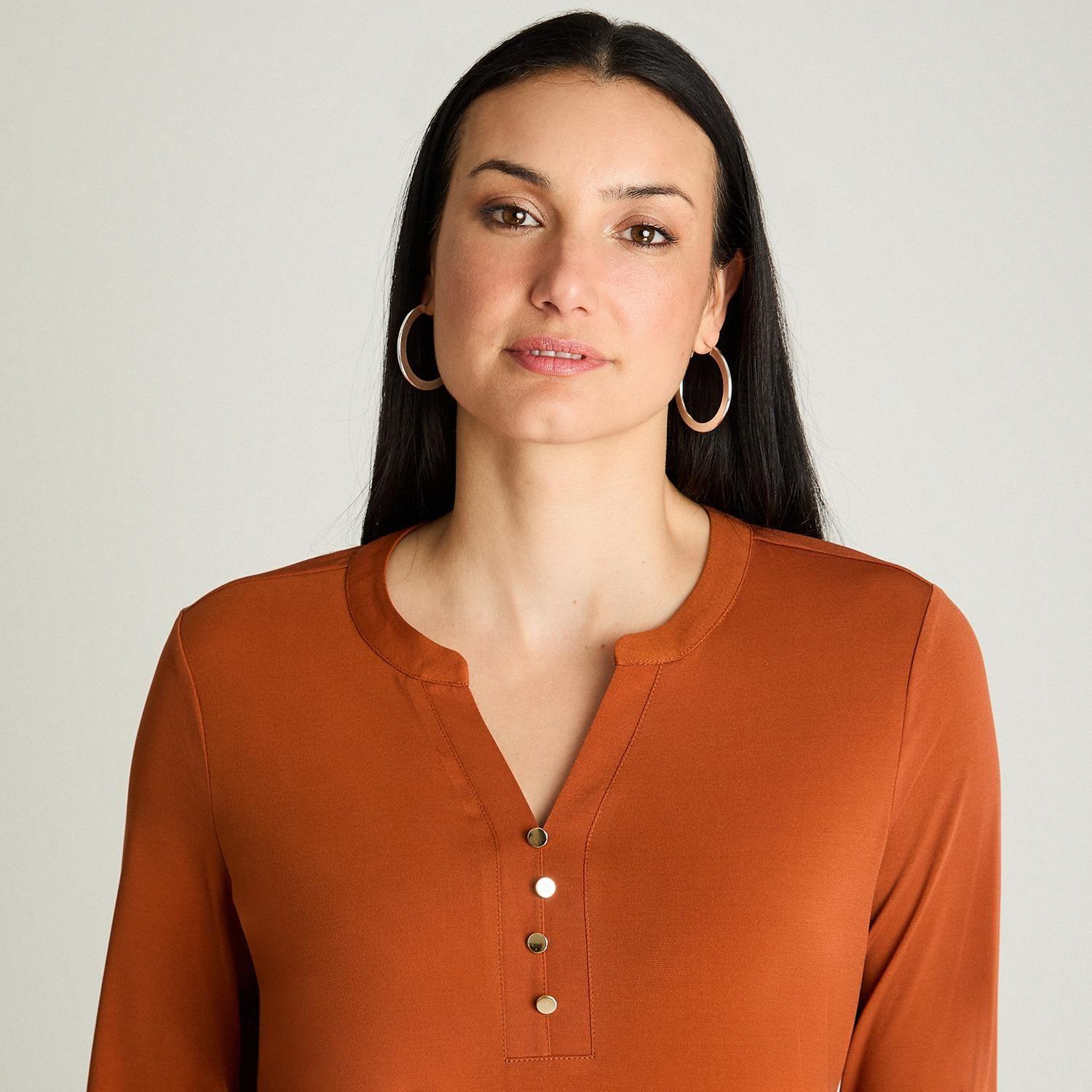 Polera Manga Larga Escote Mao Con Botones Terracota-2