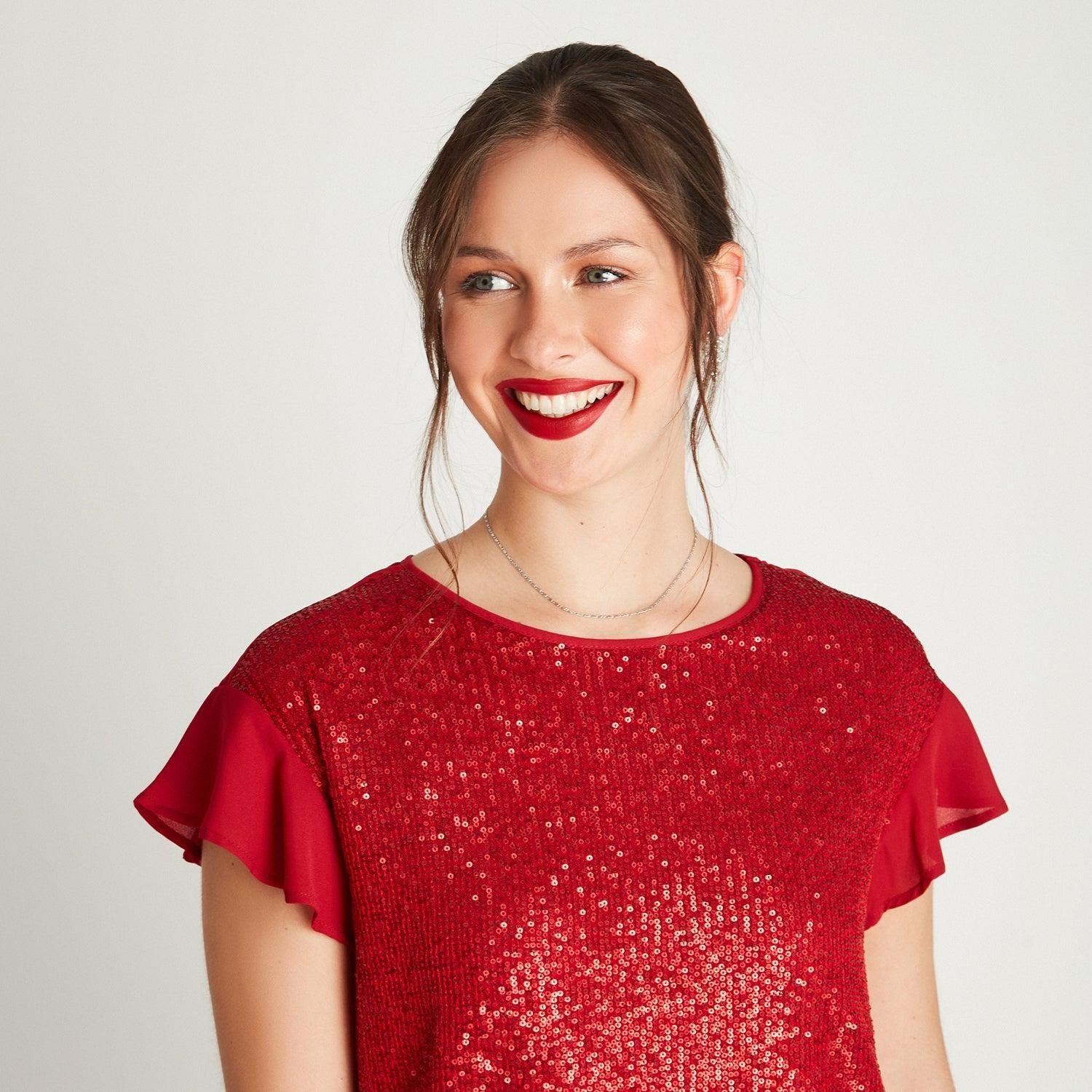 Blusa Rojo Manga Corta Cuello Redondo-2