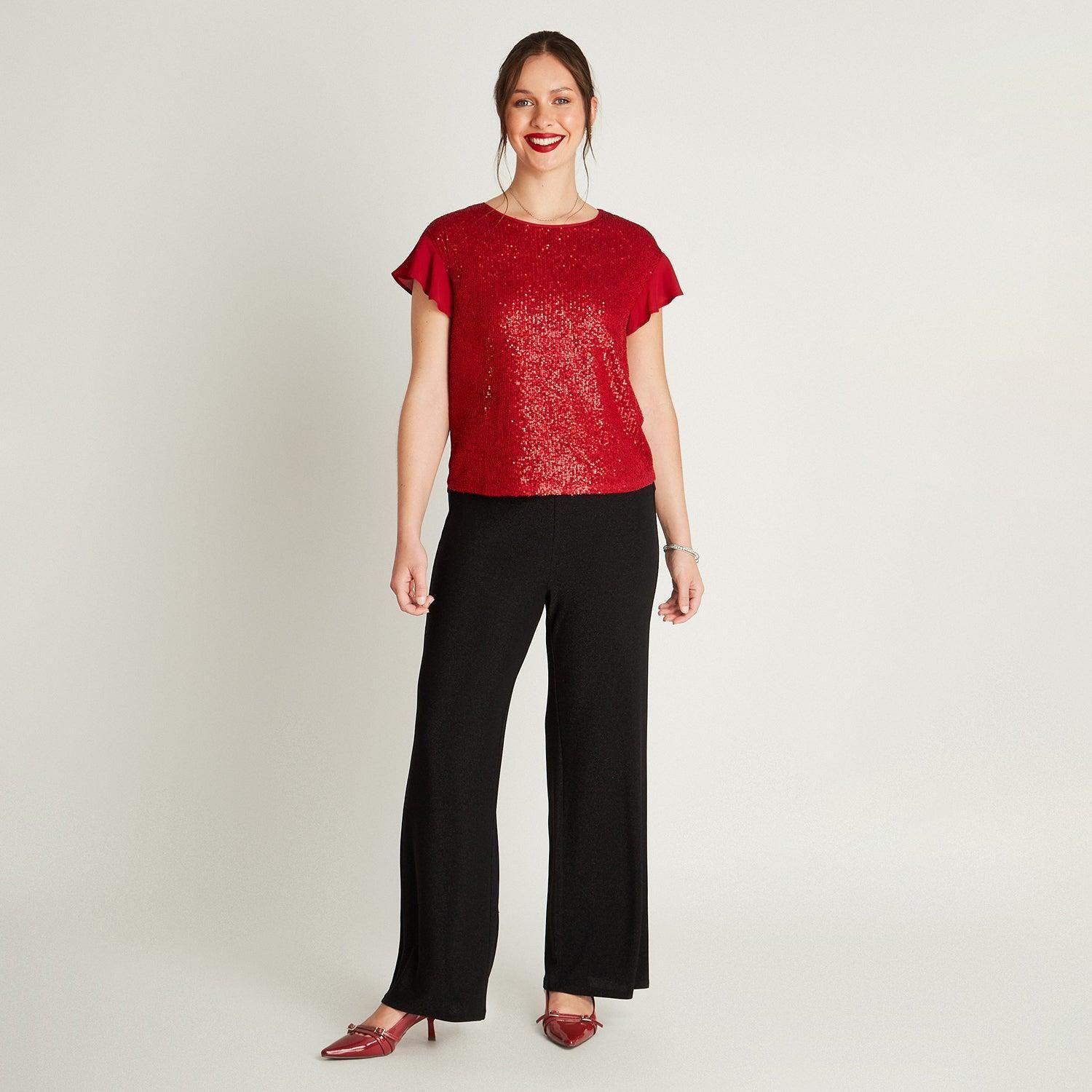 Blusa Rojo Manga Corta Cuello Redondo-3