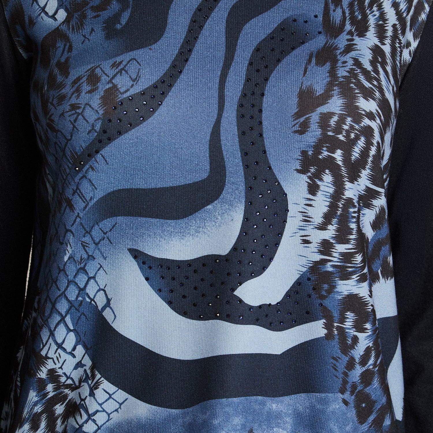 Polera Azul de Lanilla con Estampado y Detalles de Strass-2