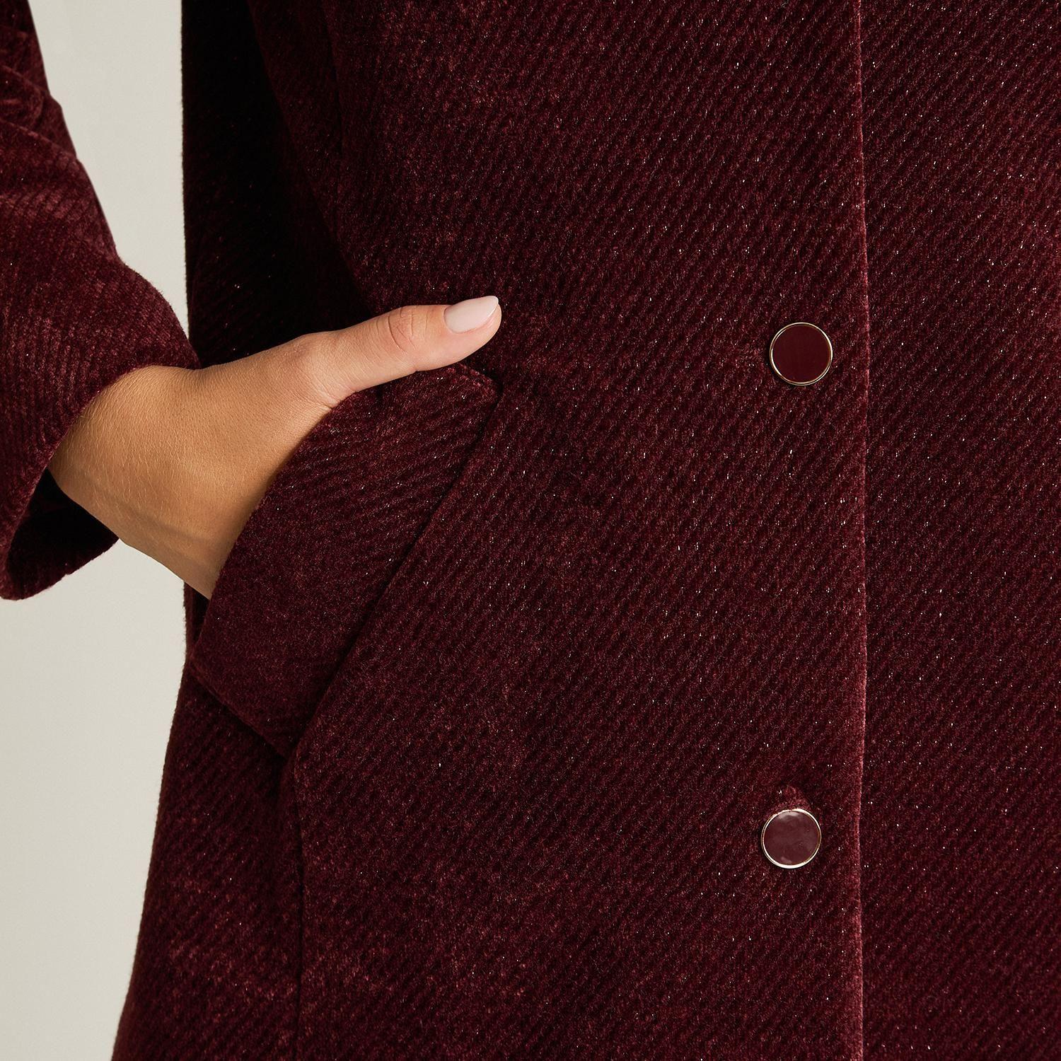Chaqueta Burdeo con Lurex, Gorro y Bolsillos-2