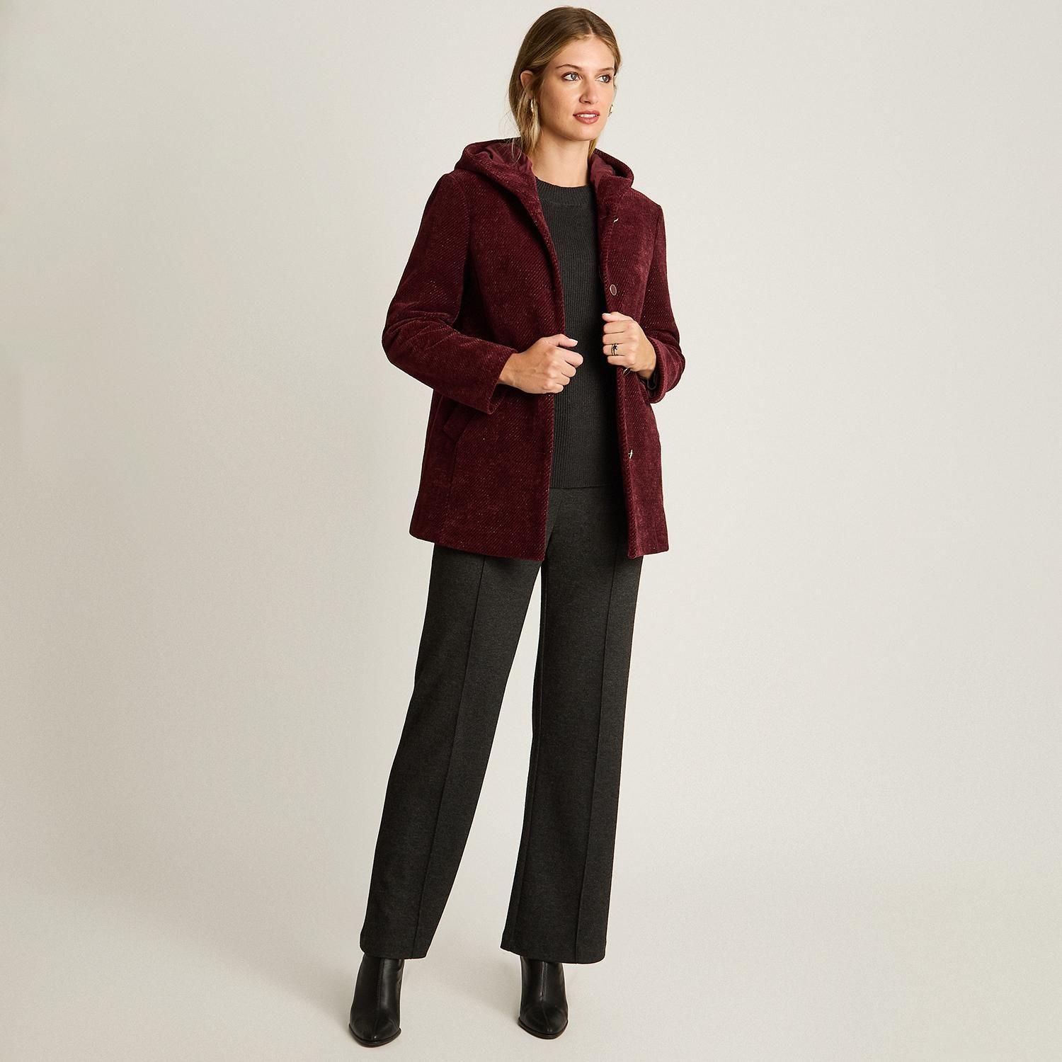 Chaqueta Burdeo con Lurex, Gorro y Bolsillos-3