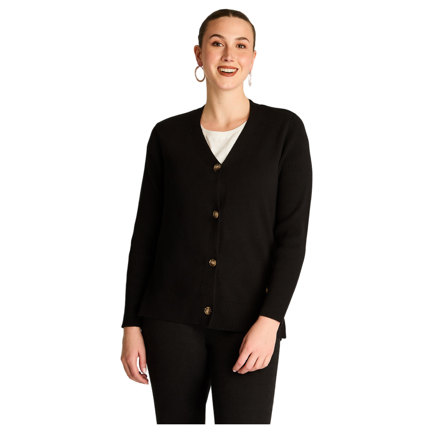 Cardigan Negro Escote V con Botones Carey-0