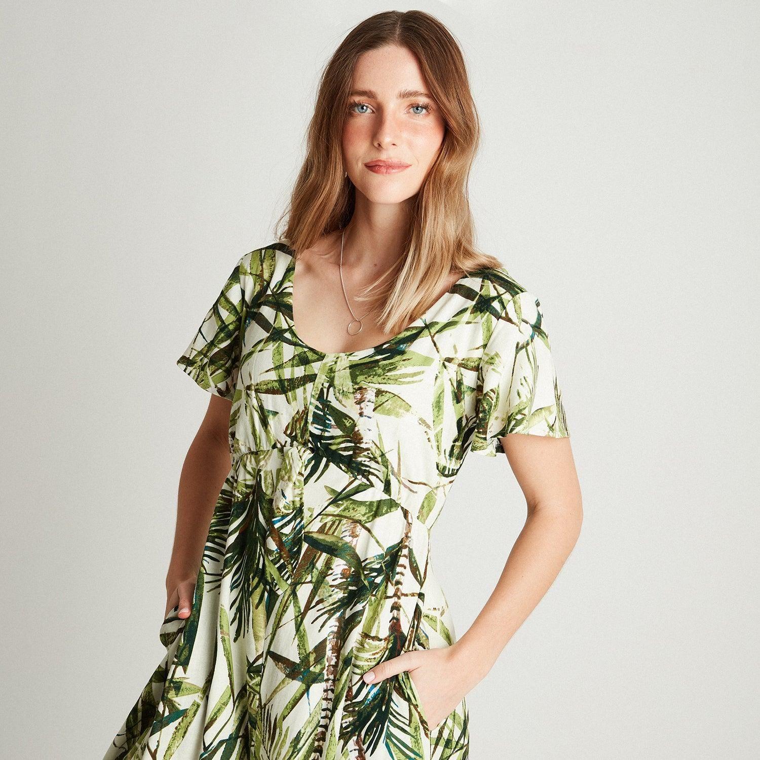 Vestido Maxi Beige Manga Corta Cuello V-2