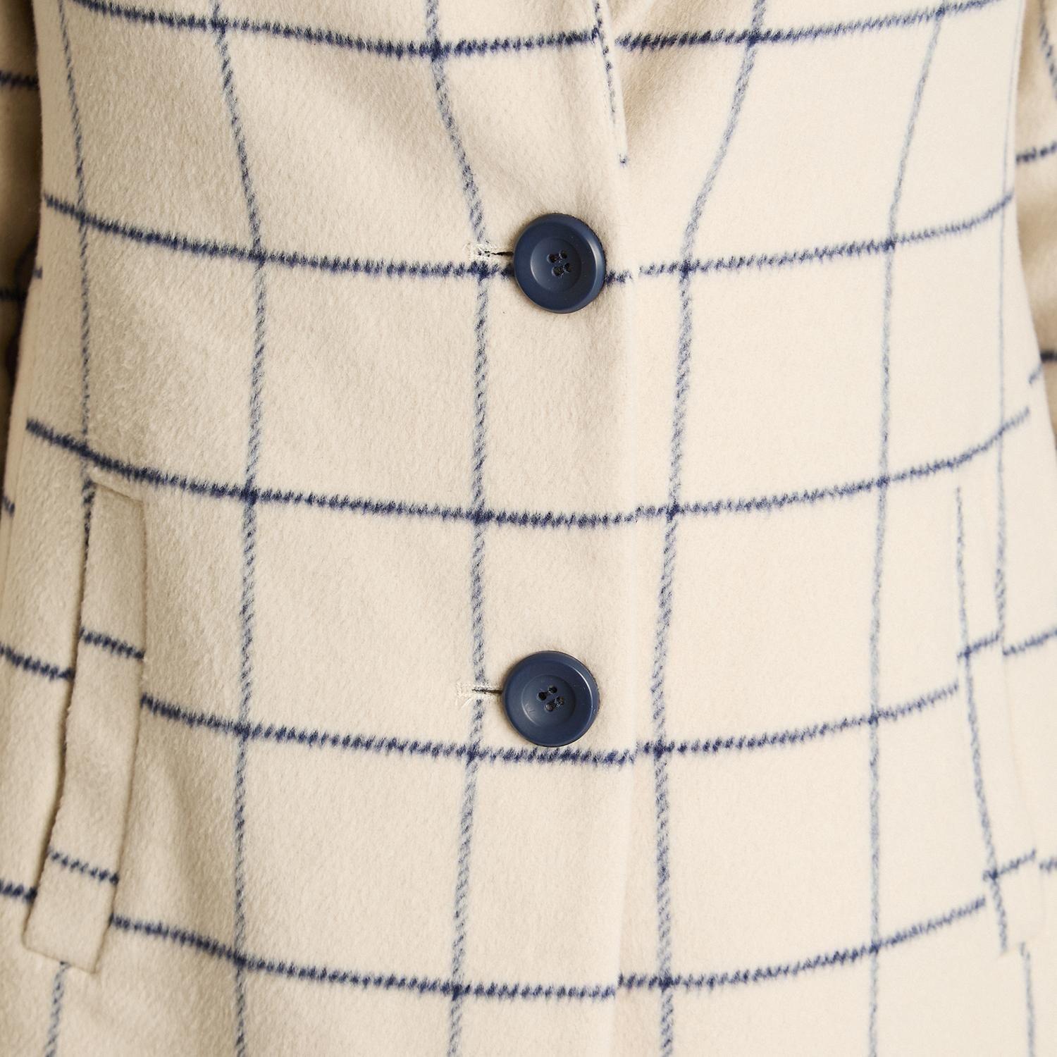 Abrigo Beige con Estampado a Cuadros y Dos Botones-2