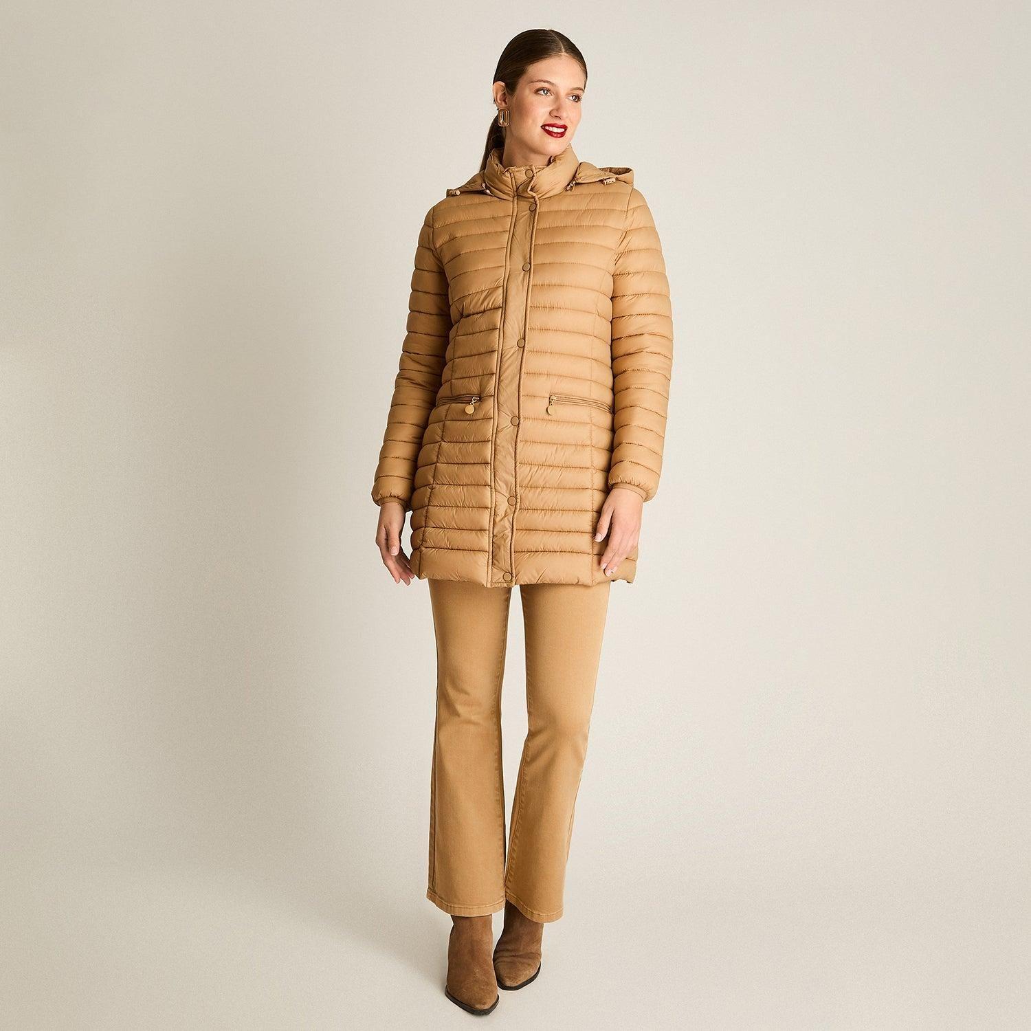 Parka Camel Manga Larga Elasticidad Nula Sin Forro Calce Normal Tela Plano-3