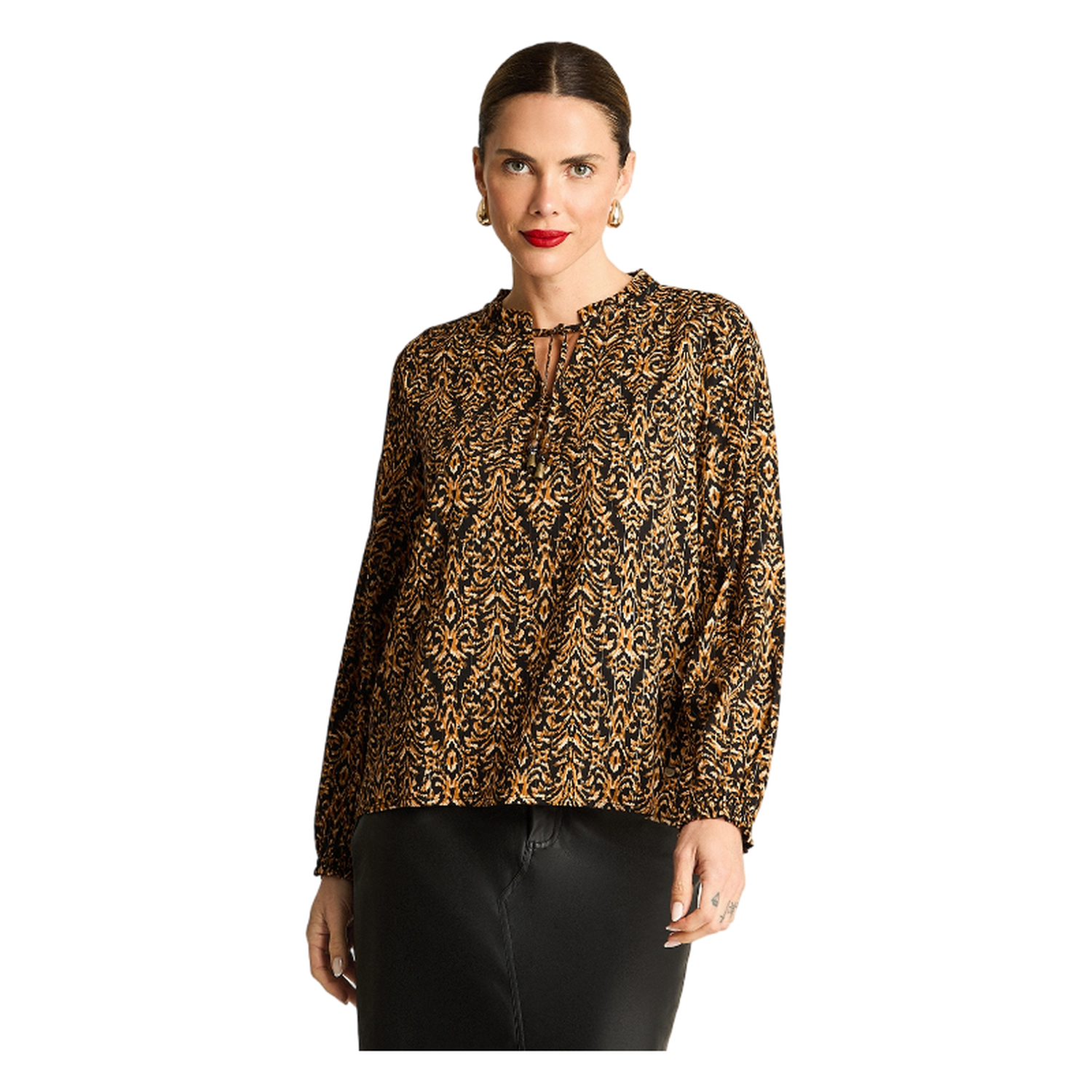 Blusa Manga Globo Con Lazo En Escote Negro-0